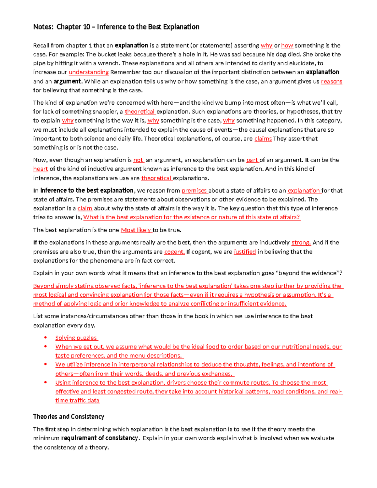 Chapter 10 002749965 - Lecture notes - Notes: Chapter 10 – Inference to ...