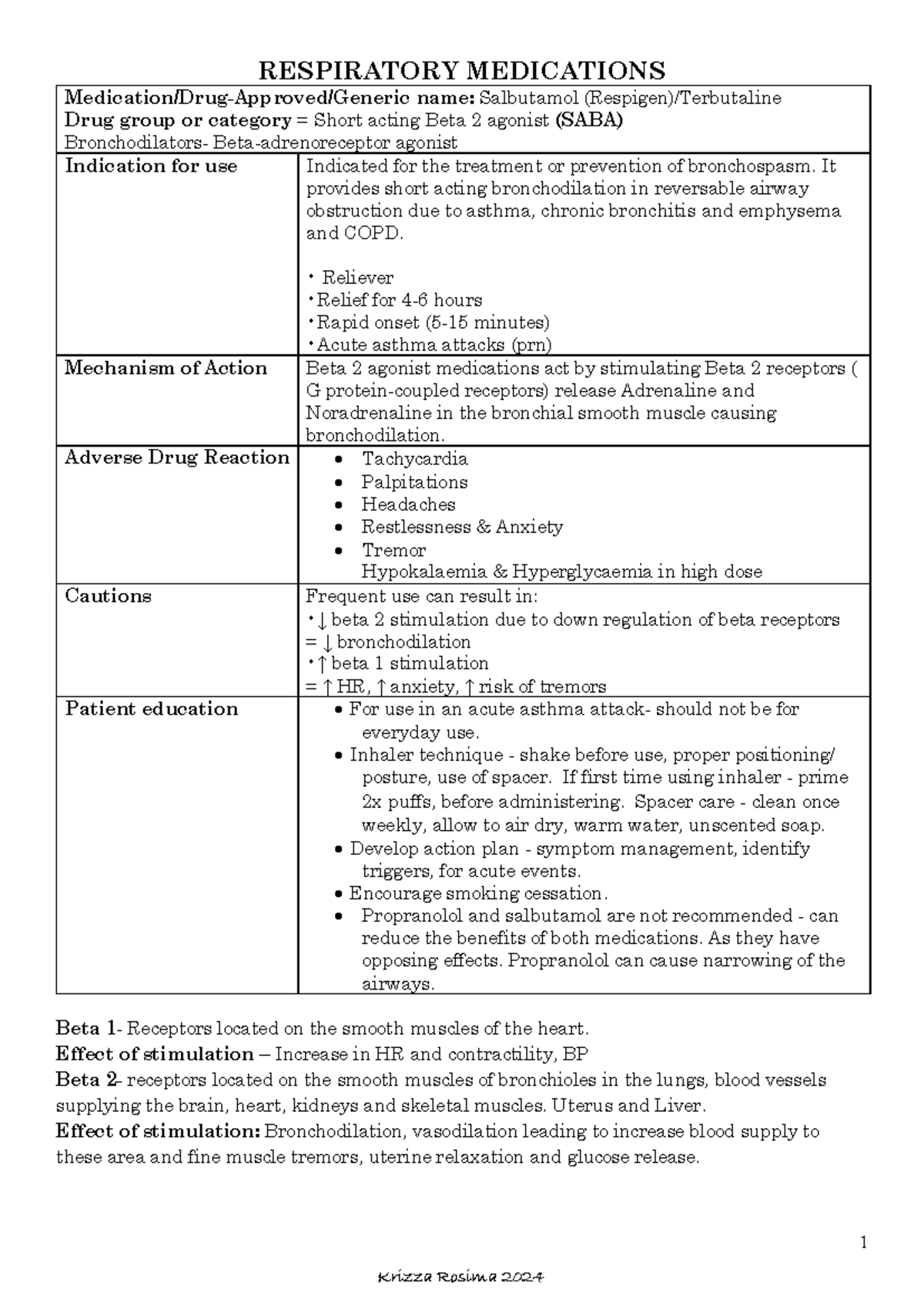 Pharmacology 700: Respiratory and Cardiac Medications Overview - Studocu