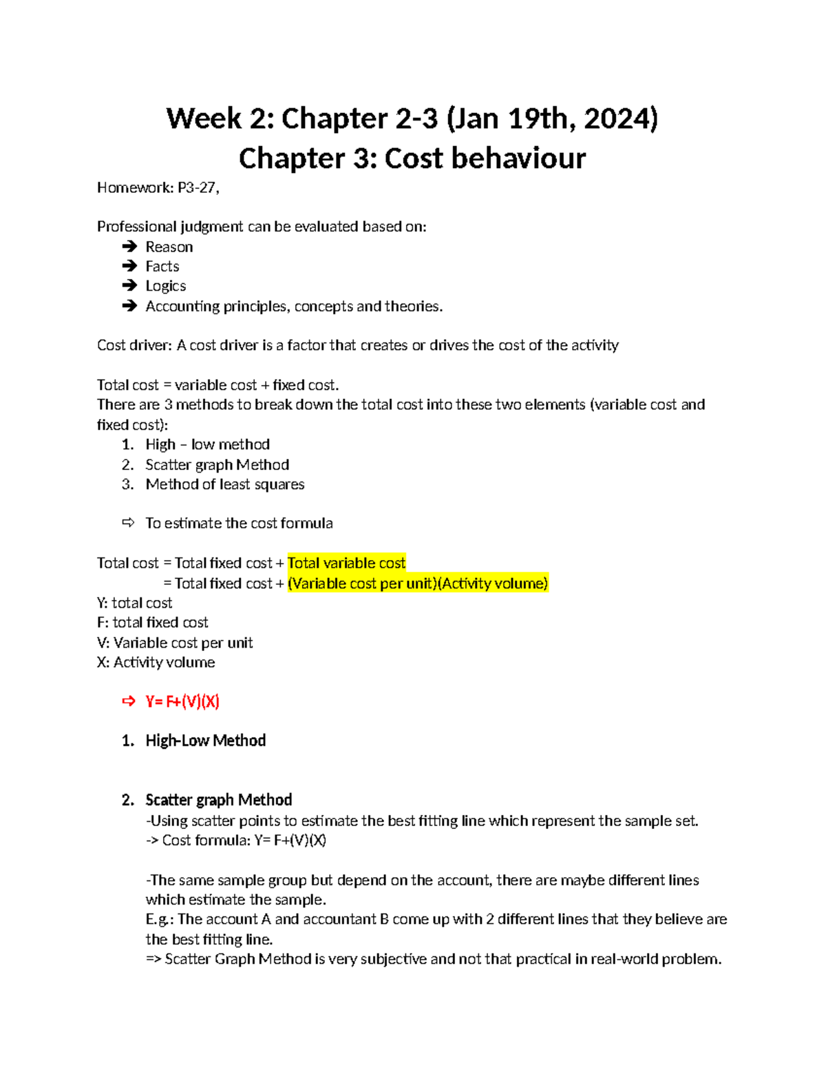 ACC 406 Week 2 Lecture Notes - Cost Behavior Analysis - Studocu