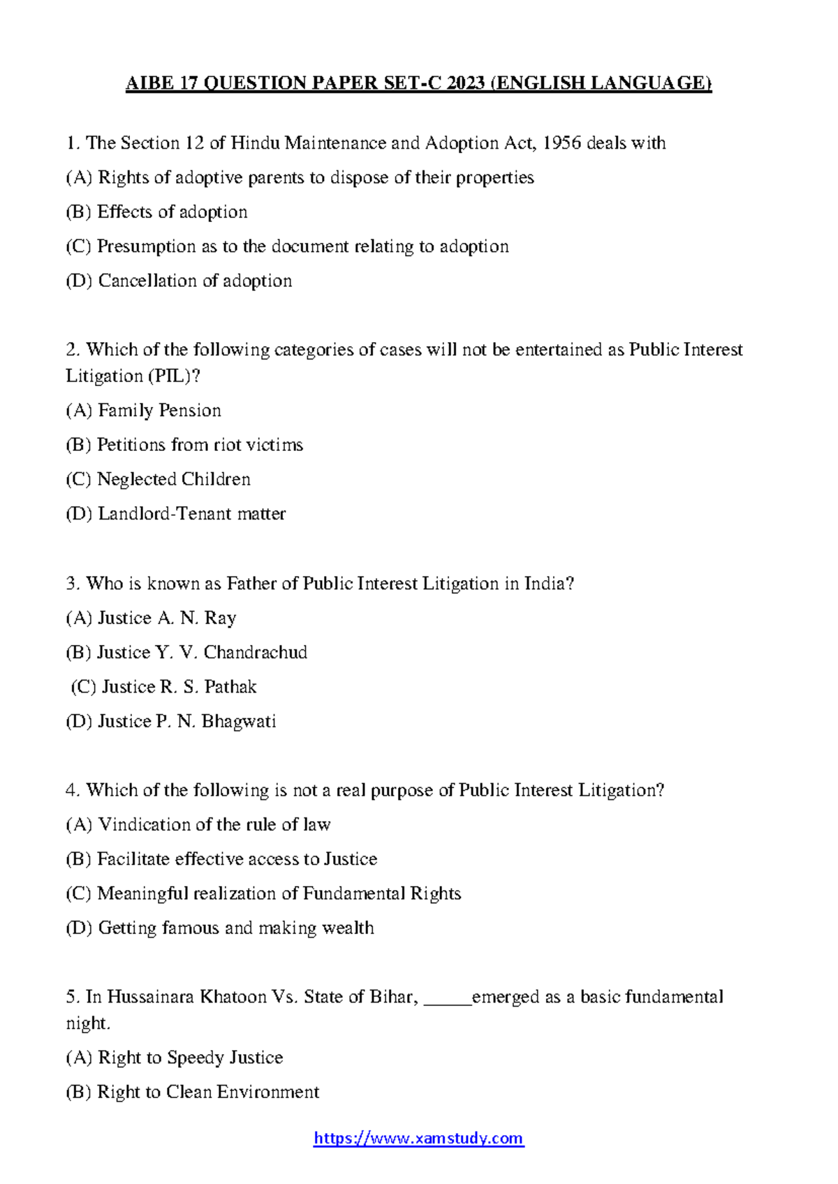 AIBE 17 Question Paper Set-C 2023: English Language Exam Questions ...