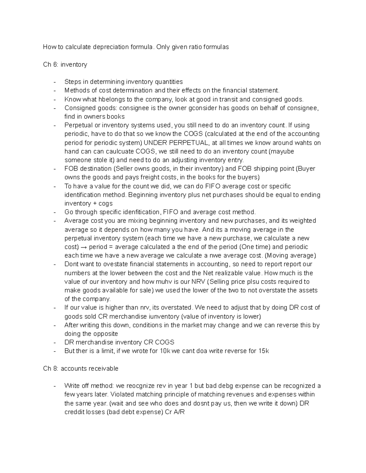 ADM 1340 - Final Exam Lecture Notes on Depreciation & Inventory - Studocu