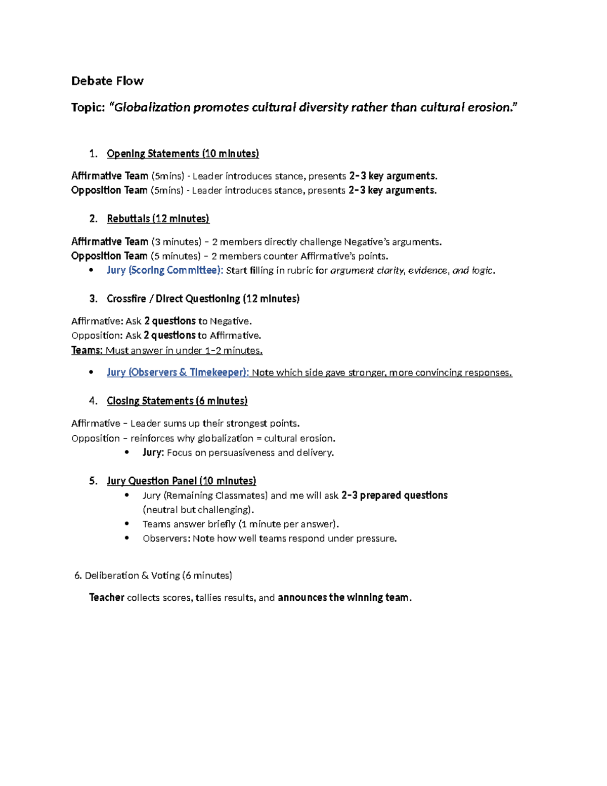 Eng1-Debate Flow: Promoting Cultural Diversity vs. Erosion - Studocu