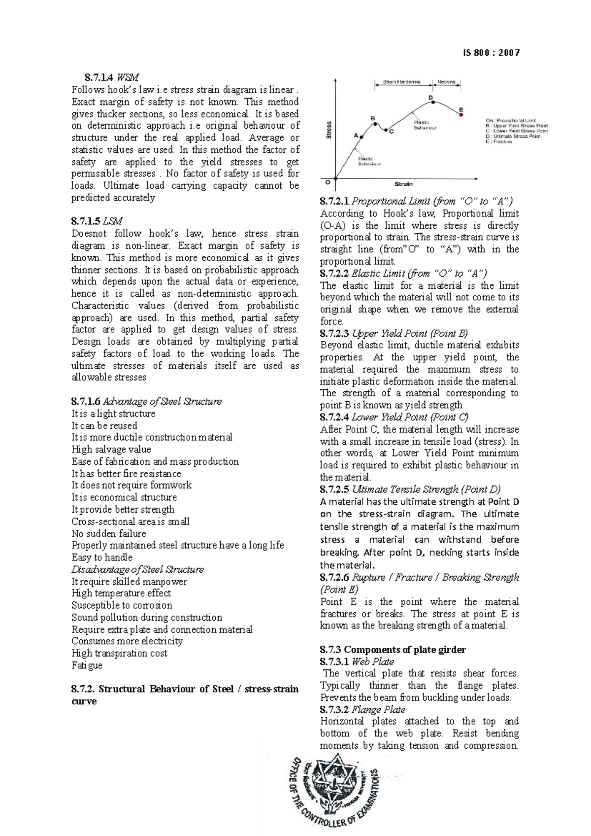 IS 800:2007 Structural Analysis and Design of Steel Structures - Studocu