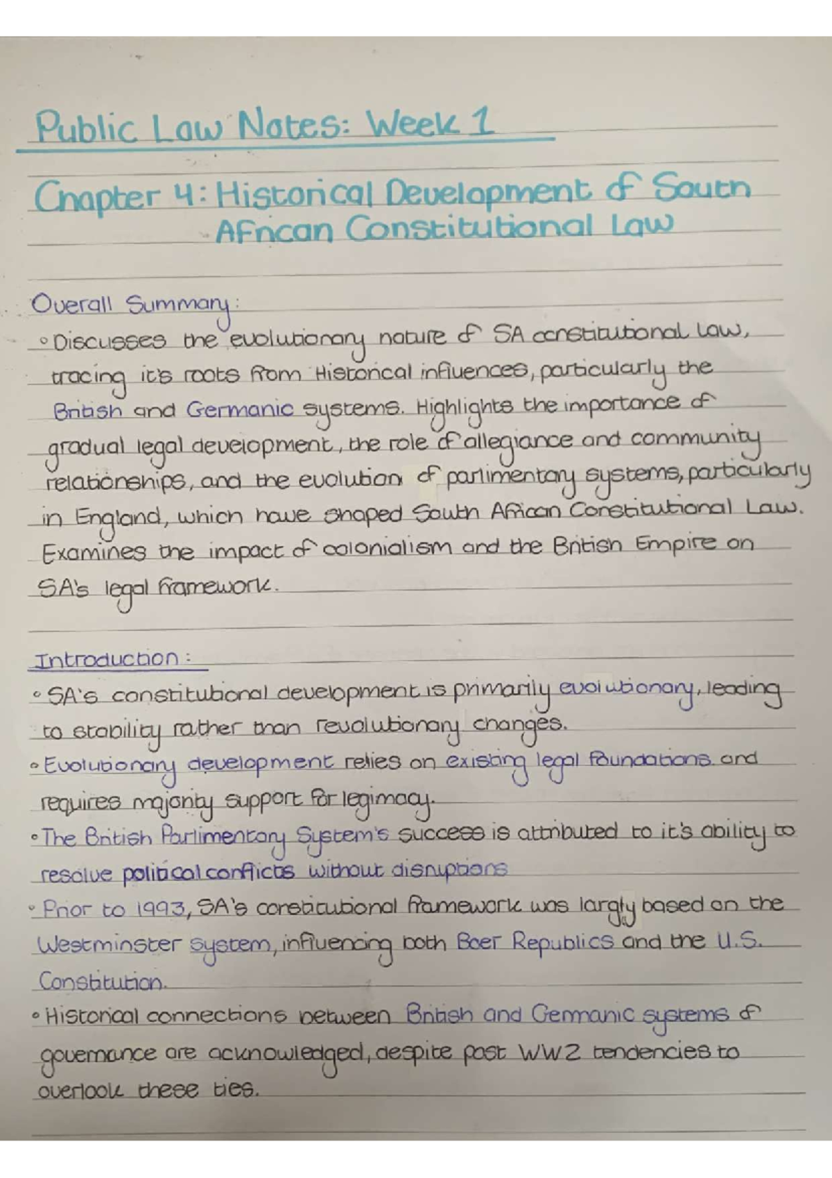 PBL 210 - Week 1 Summary: Evolution of South African Constitutional Law ...