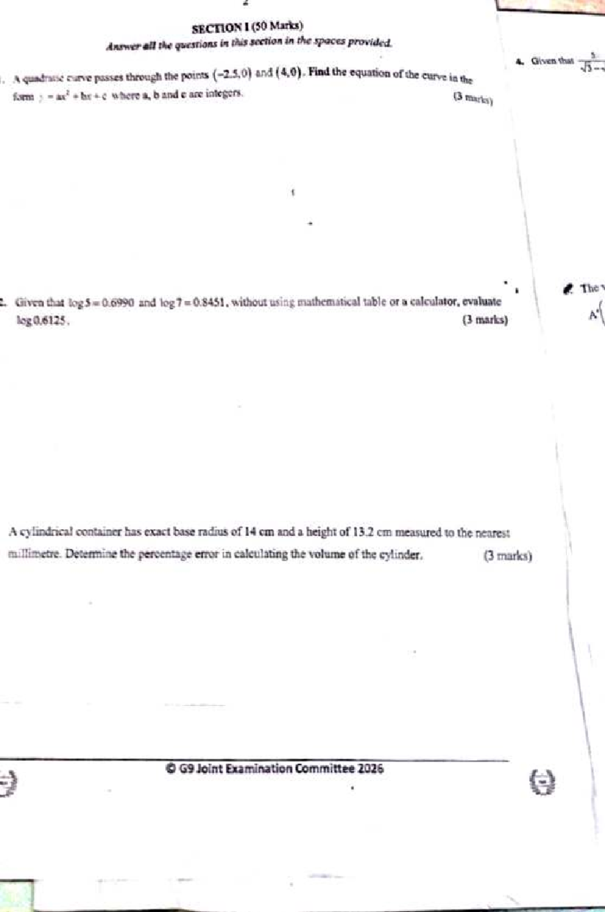 G9 Joint Exam 2026: Math Problem Solving Notes - Studocu