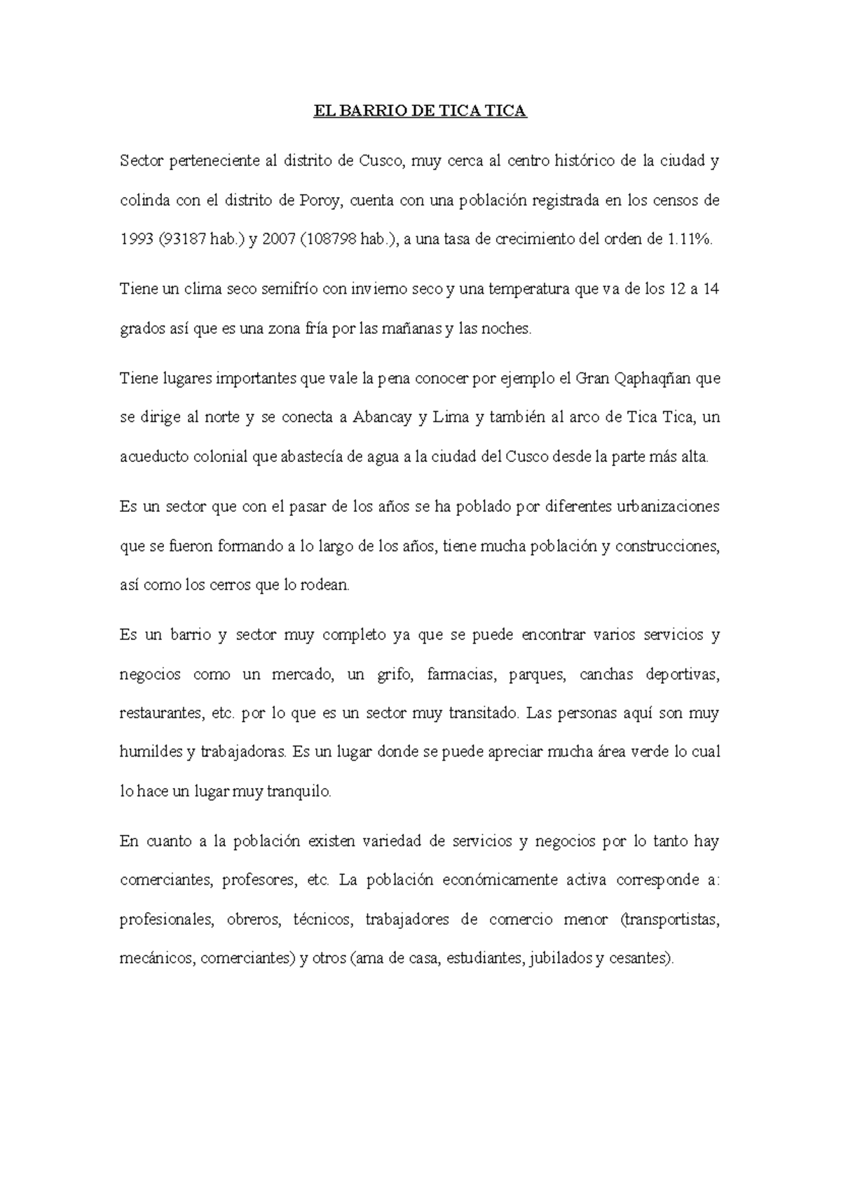 El Barrio de Tica Tica: Historia y Características del Sector en Cusco ...