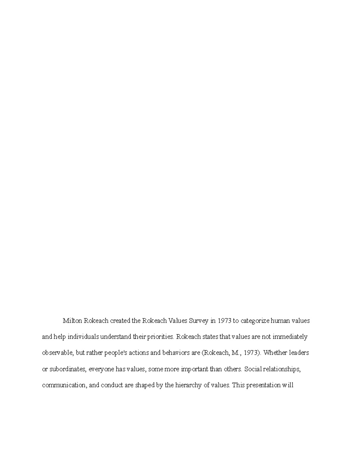 Rokeach Values Survey Reflection and Personal Value Analysis - Studocu