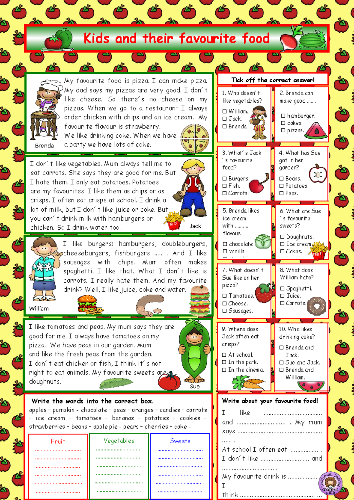 34436 Kids' Favorite Foods: Engaging Reading Comprehension Exercises ...