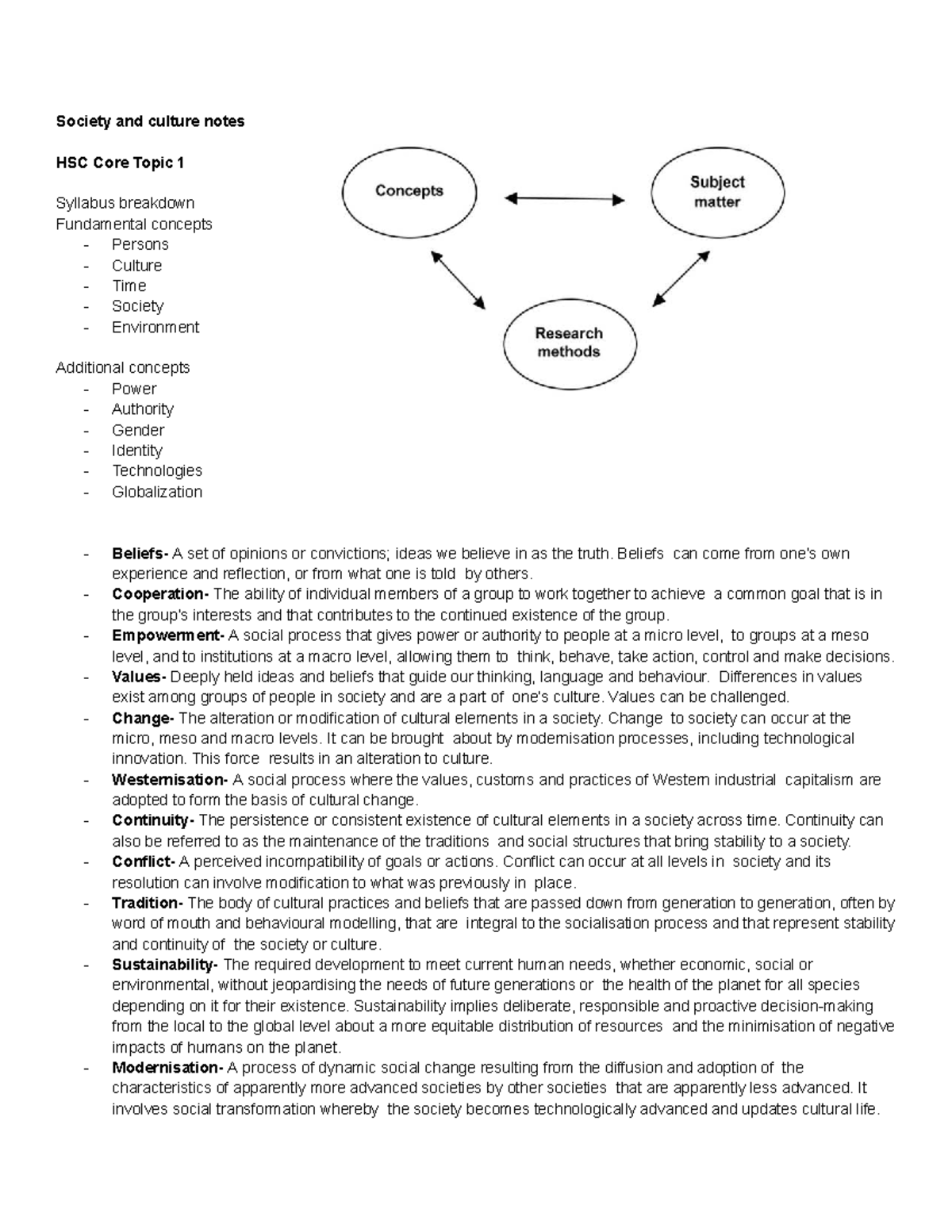 Society and Culture HSC Core Topic 1: Continuity and Change Notes - Studocu