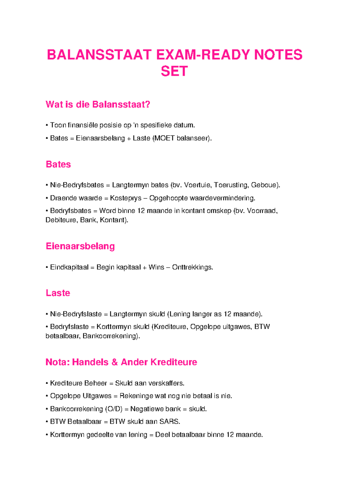 BALANSSTAAT NOTES SET: Exam Ready Study Guide - Studocu