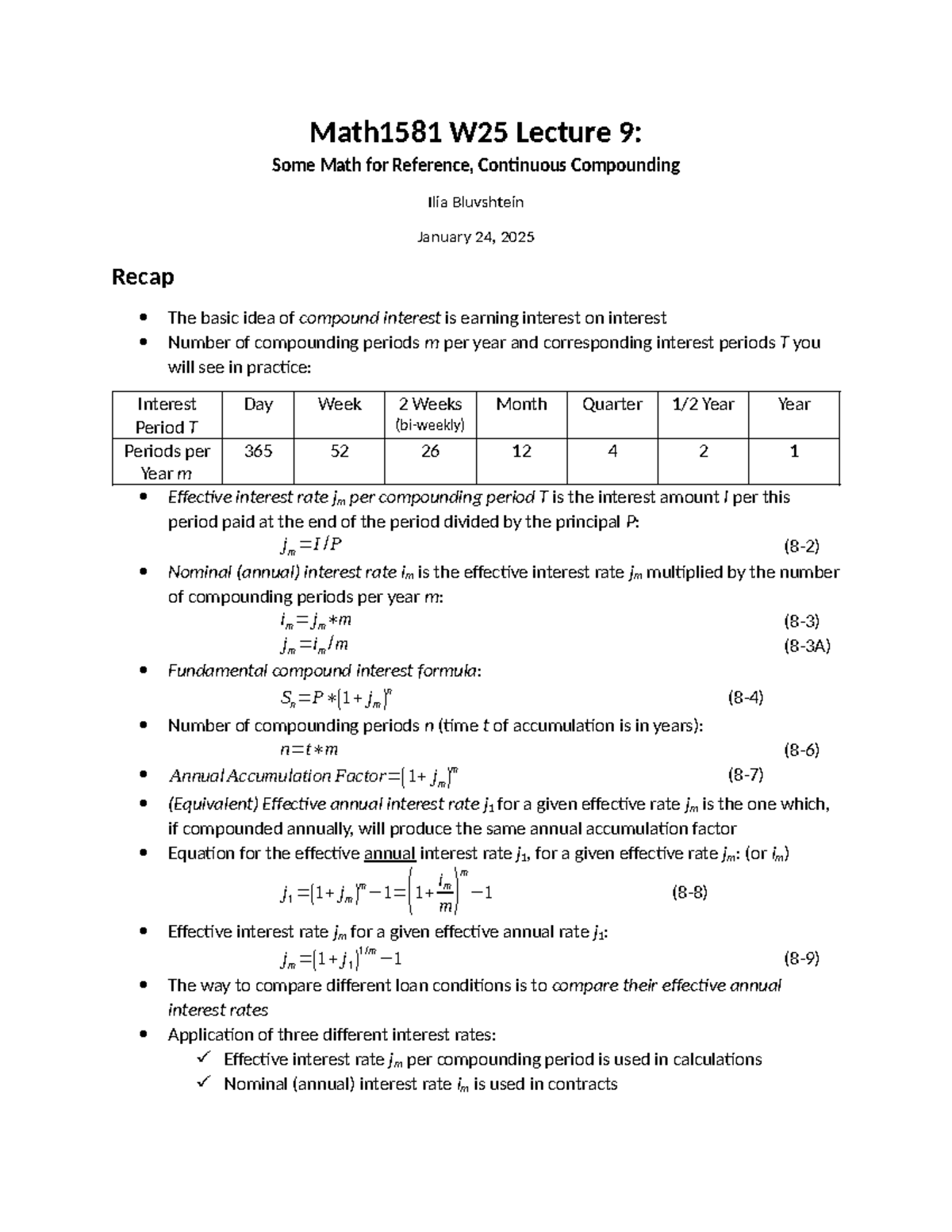 Math1581 W25 Lecture 9: Continuous Compounding Overview and Examples ...