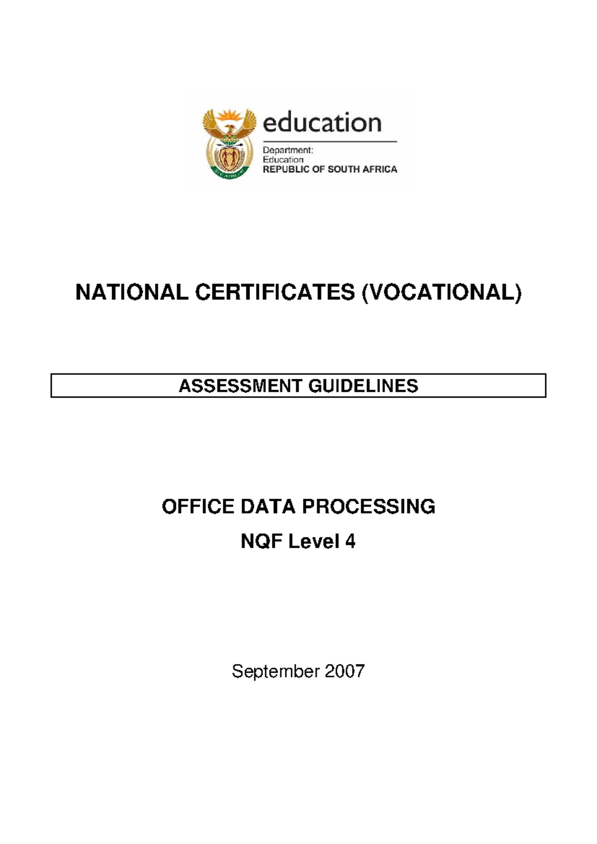 Assessment Guidelines for Office Data Processing - NQF Level 4 - Studocu