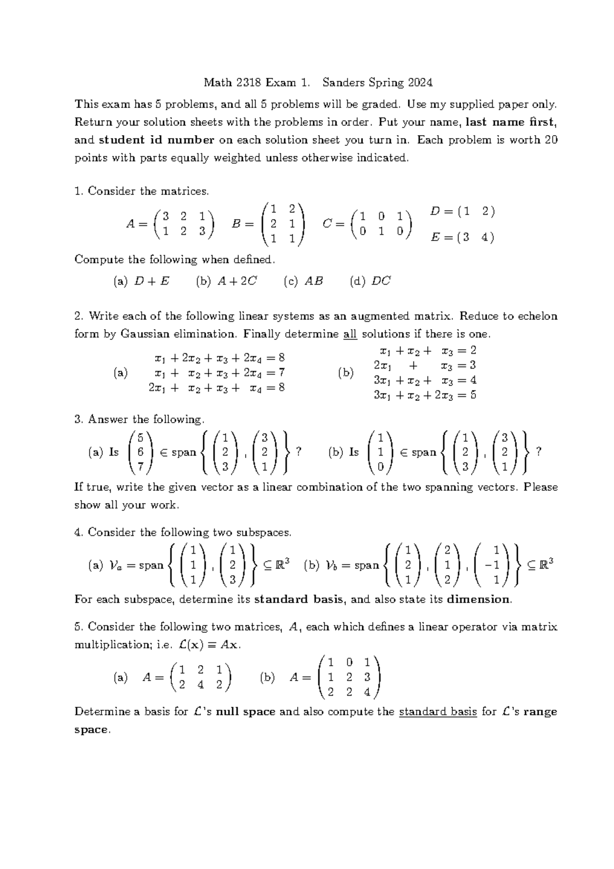 Math 2318 Spring 2024 Exam 1 Solutions and Guidelines - Studocu