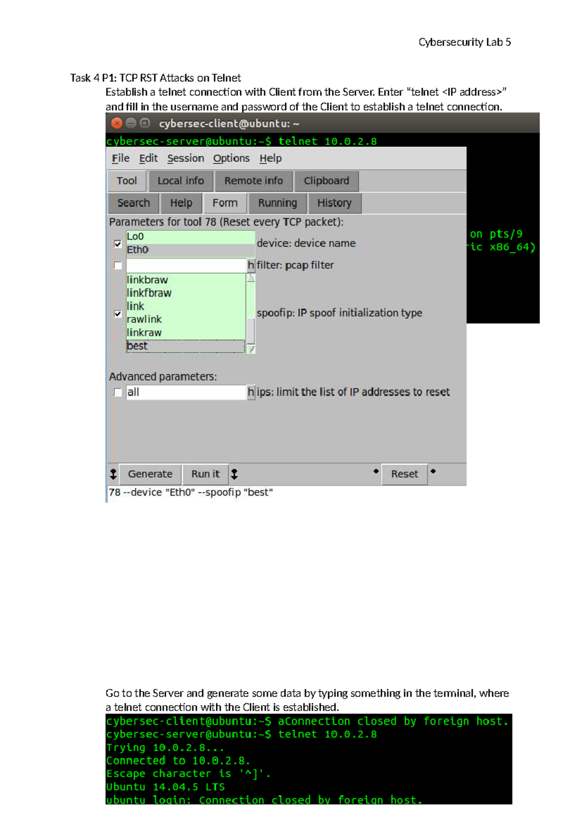 Cybersecurity Lab 5: TCP RST & ICMP Attacks Overview - Studocu
