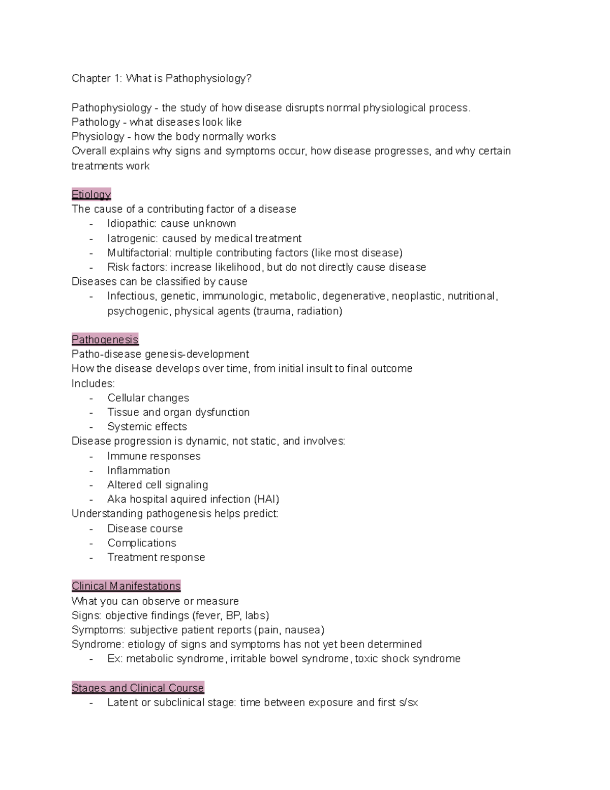 Patho 101: Unit 1 Exam 1 Study Notes on Disease Mechanisms - Studocu