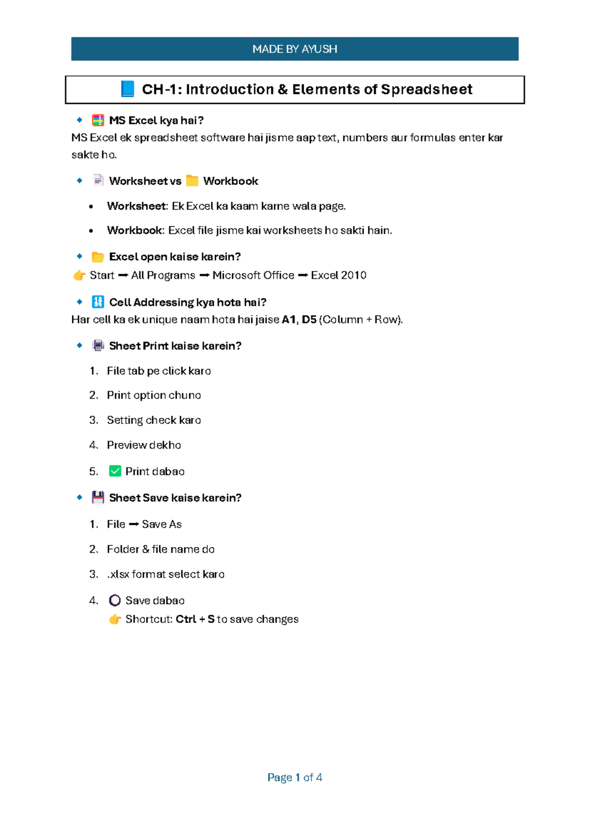MS Excel Basics: CH-1 & CH-2 Notes for Spreadsheet Course - Studocu