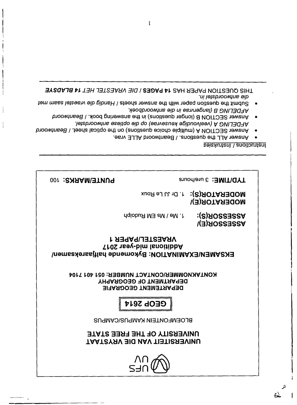GEOP 2614 Main Mid-Year Exam Paper 1 - Geography 2017 - Studocu