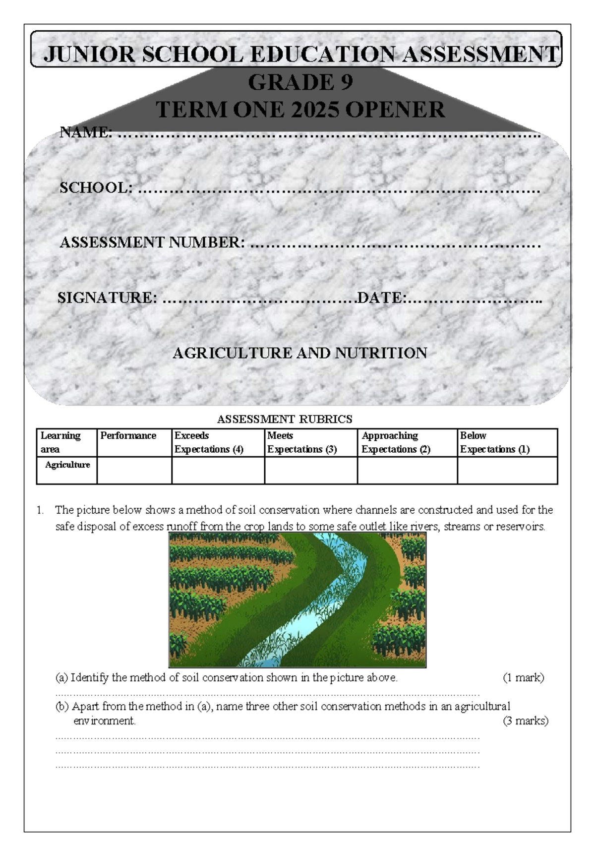 G9 Agriculture Term 1 Assessment 2025: Soil Conservation & Farming ...