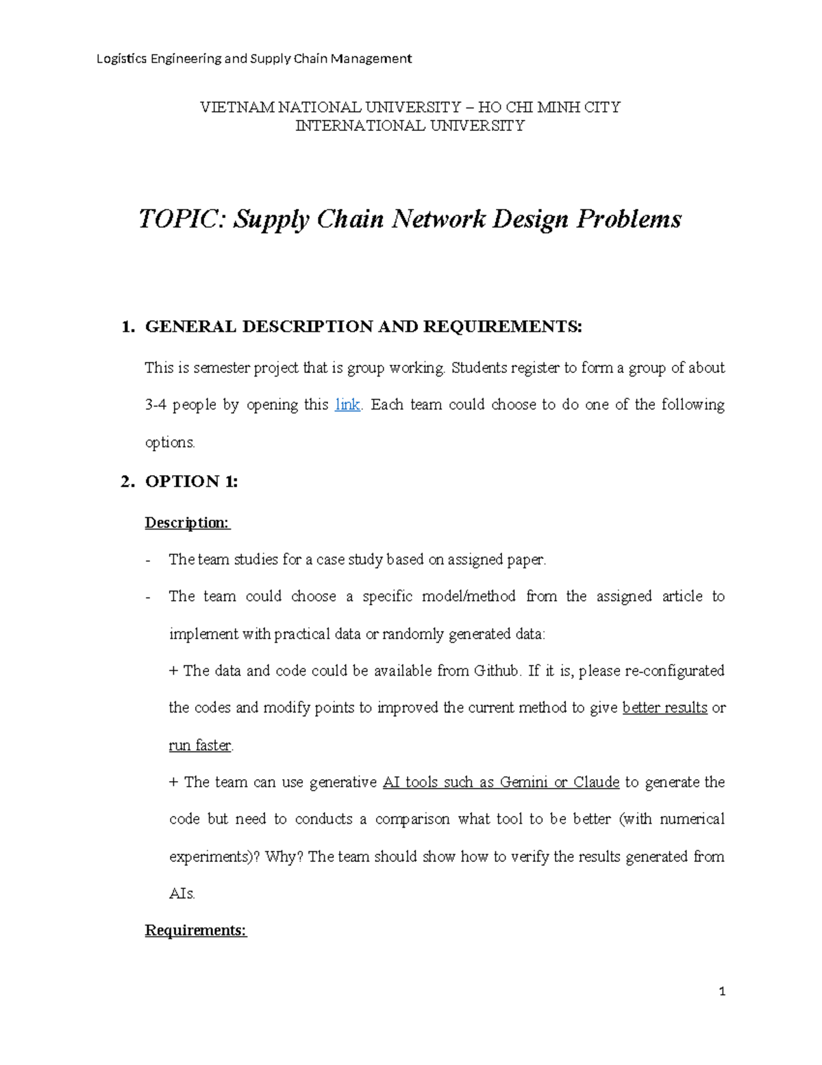 Logistics Engineering & SCM Project: Supply Chain Network Design - Studocu
