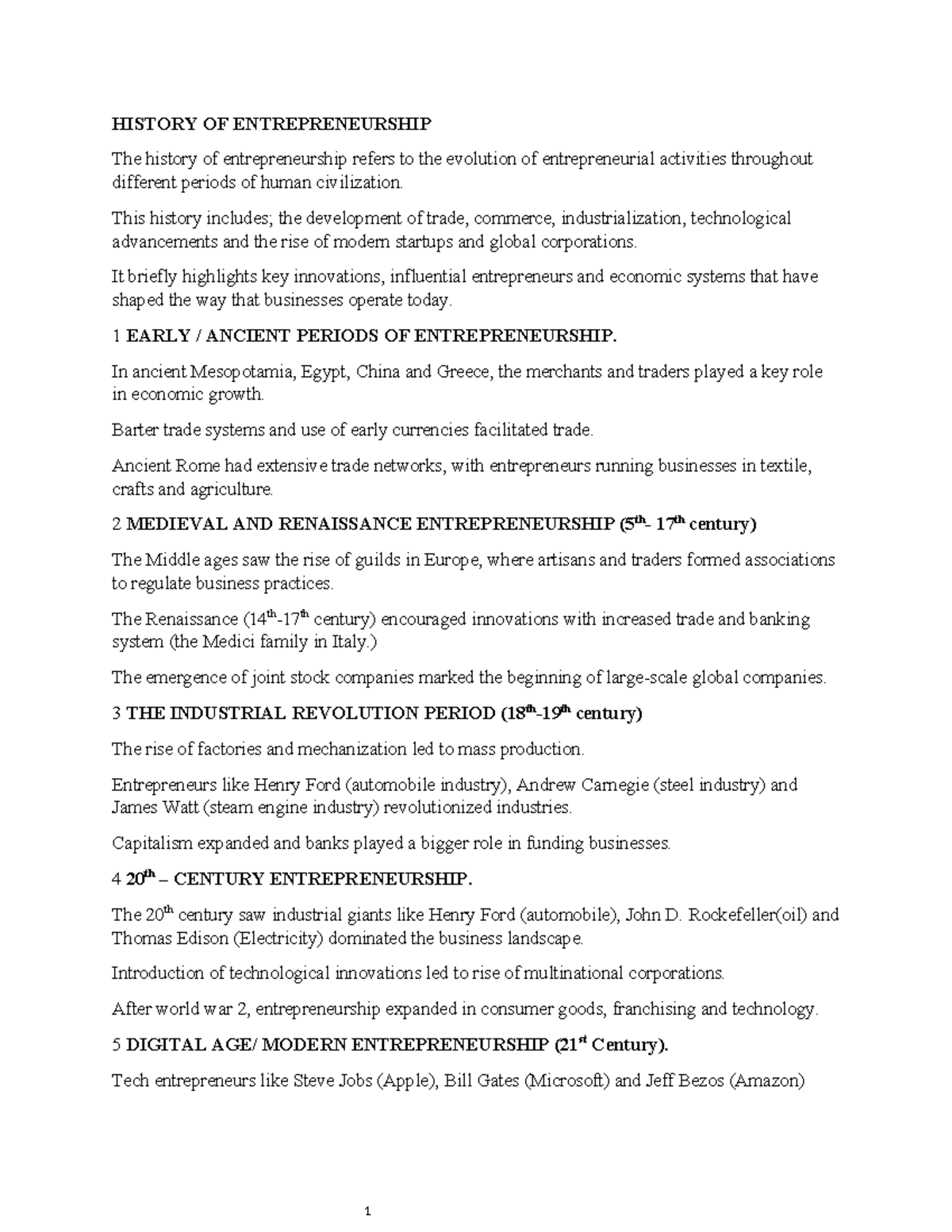 HIST 101: The Evolution of Entrepreneurship Through the Ages - Studocu