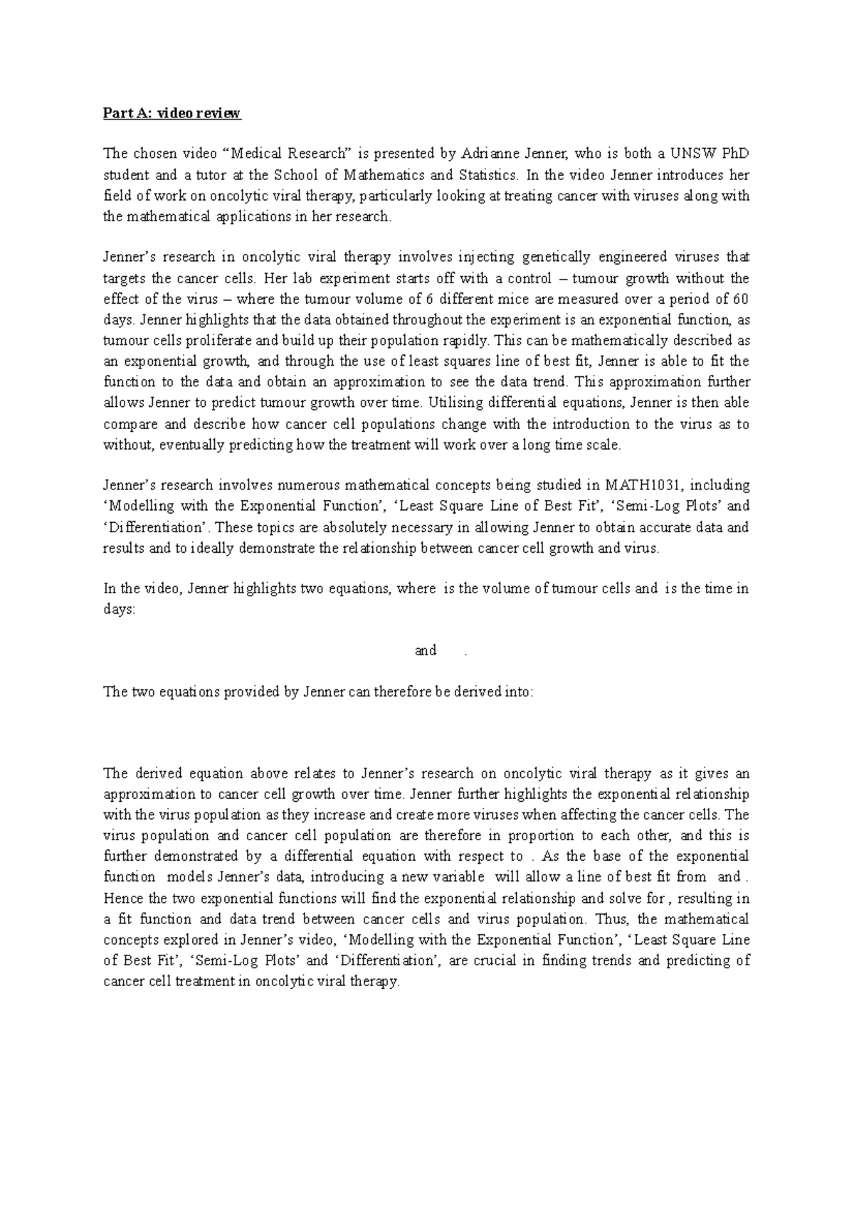 MATH1031 Assignment Received Full Marks - MATH1031 - UNSW Sydney - Studocu