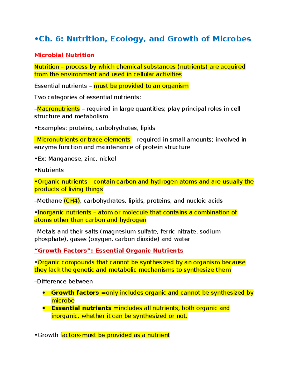 Ch. 6 Outline - Lecture Notes on Microbial Nutrition and Ecology - Studocu