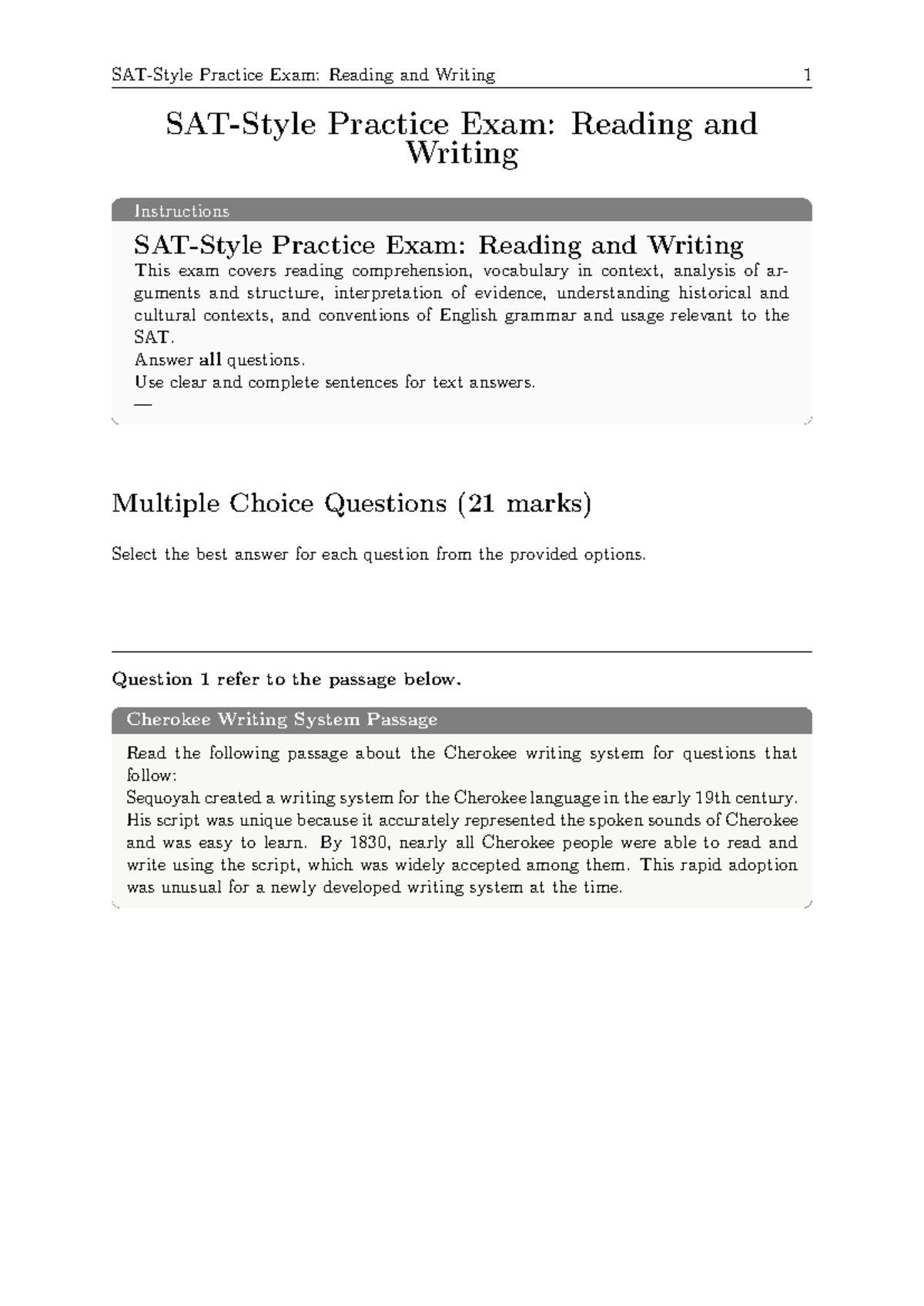 Sat practice test 3 answers digital - SAT-Style Practice Exam: Reading ...