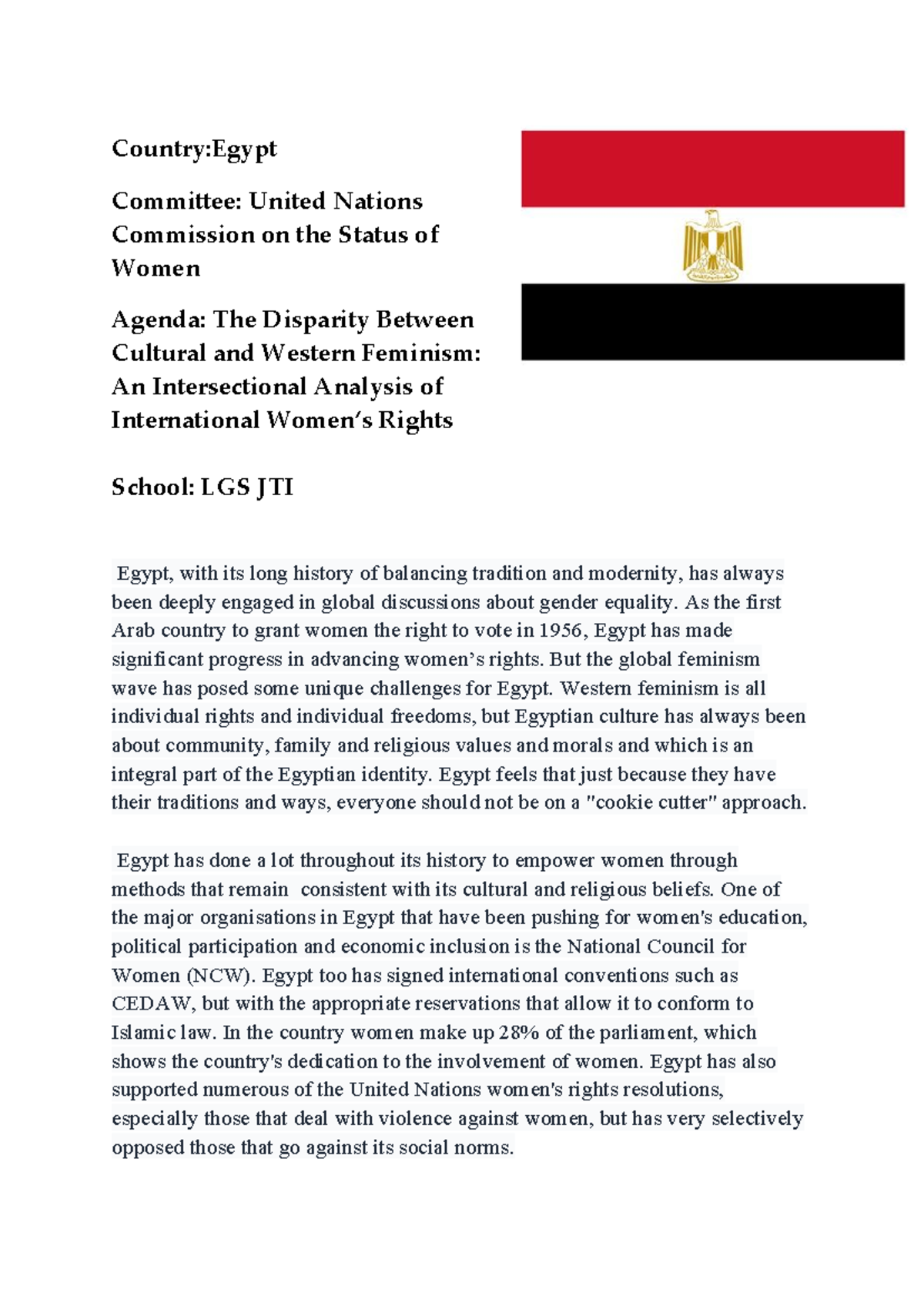 Position Paper France for DISEC - Country:Egypt Committee: United ...