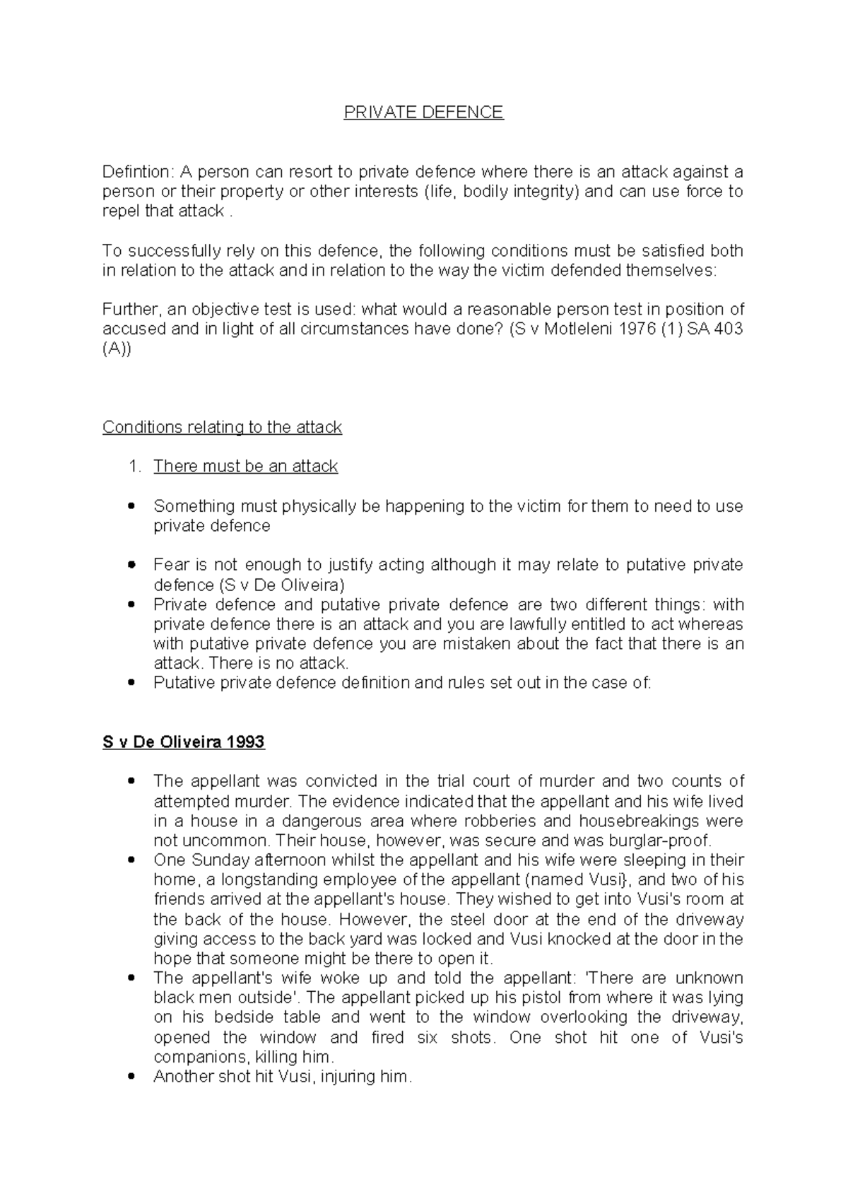Private Defence: Key Principles and Case Law Analysis (5) (3) - Studocu