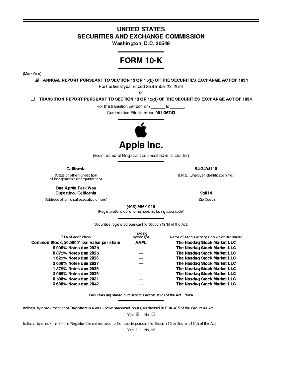 Apple Inc. 2024 Annual Report (Form 10-Q4) - SEC Filing - Studocu