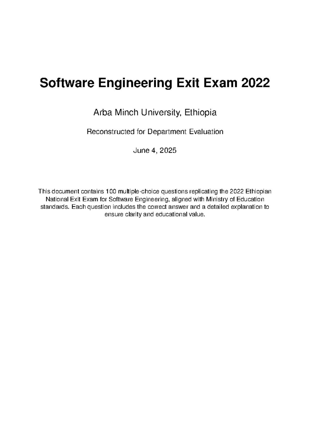 Software Engineering Exit Exam 2022 - Arba Minch University - Studocu