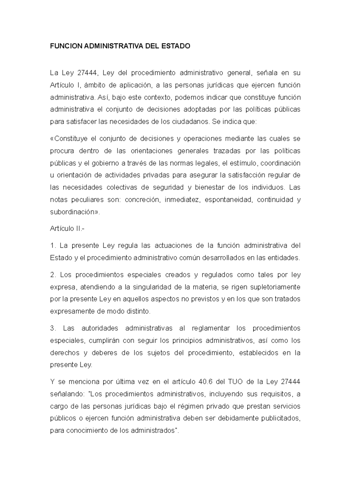 Función Administrativa del Estado según Ley 27444: Análisis y Conceptos ...