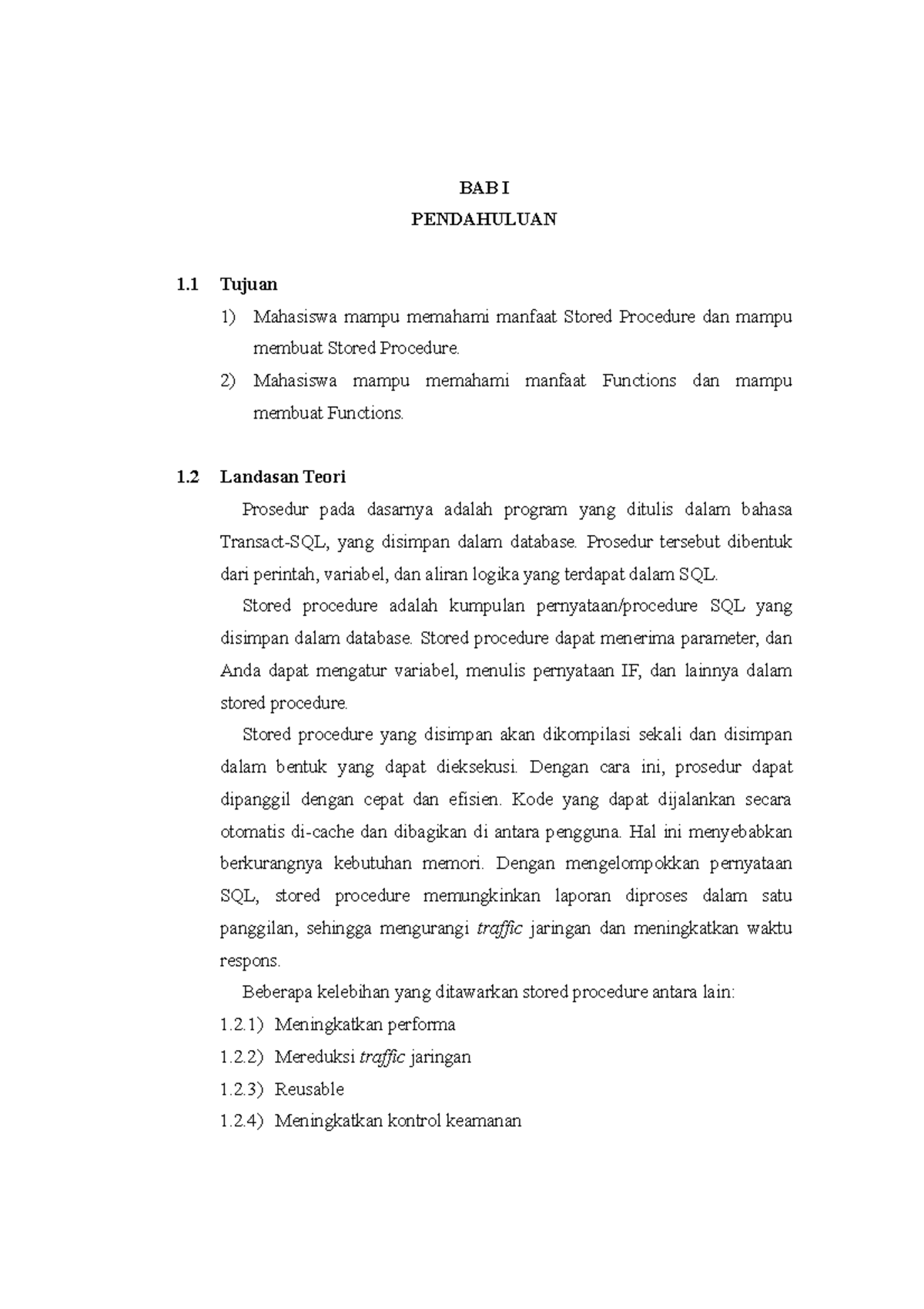 Modul I: Stored Procedure & Function dalam SQL Database - Studocu