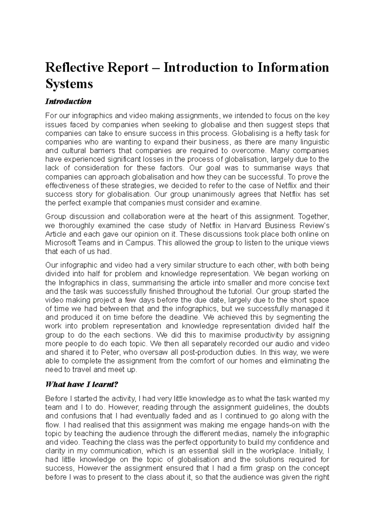 Assignment 4 - Reflective Report on Apple Inc.'s IS Utilization and ...