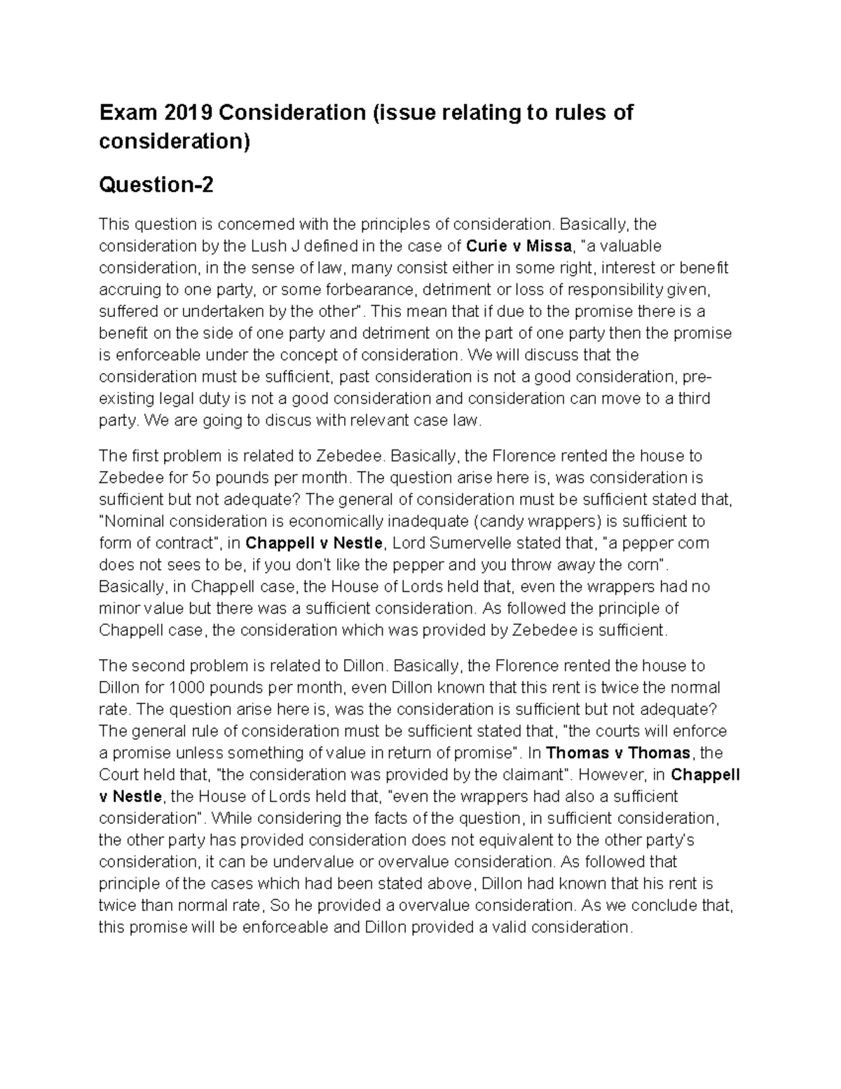 Consideration 2019 - Solved Past Paper Analysis & Case Law Insights ...