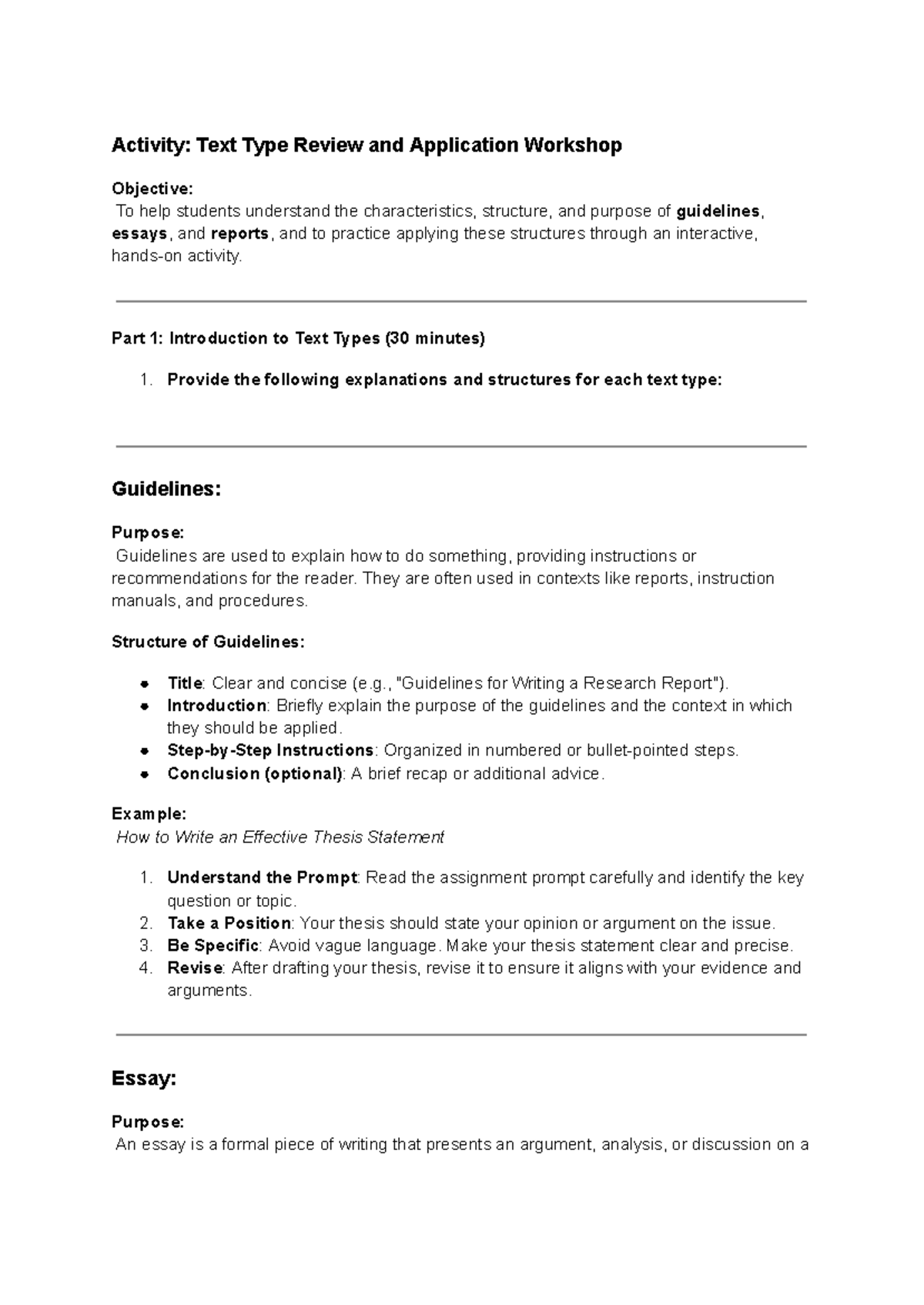 Activity: Text Type Review & Application Workshop (101) - Studocu
