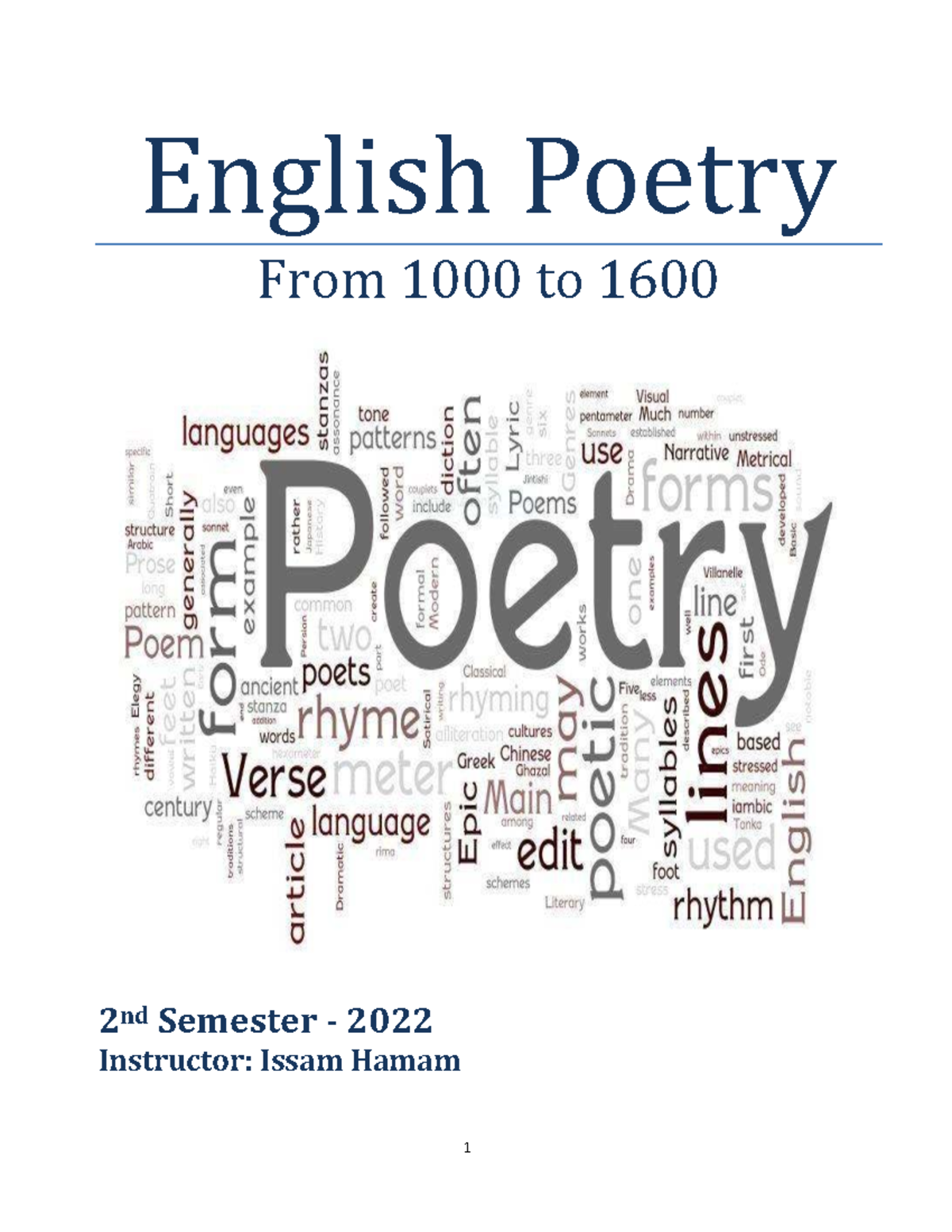 English Poetry from 1000 to 1600: A Comprehensive Overview 2022 - Studocu