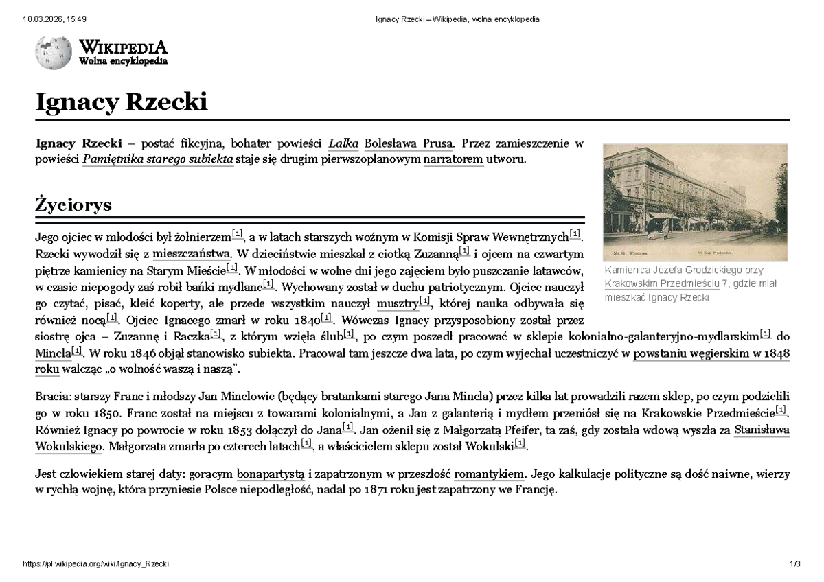 Ignacy Rzecki: Analiza Postaci z Powieści 
