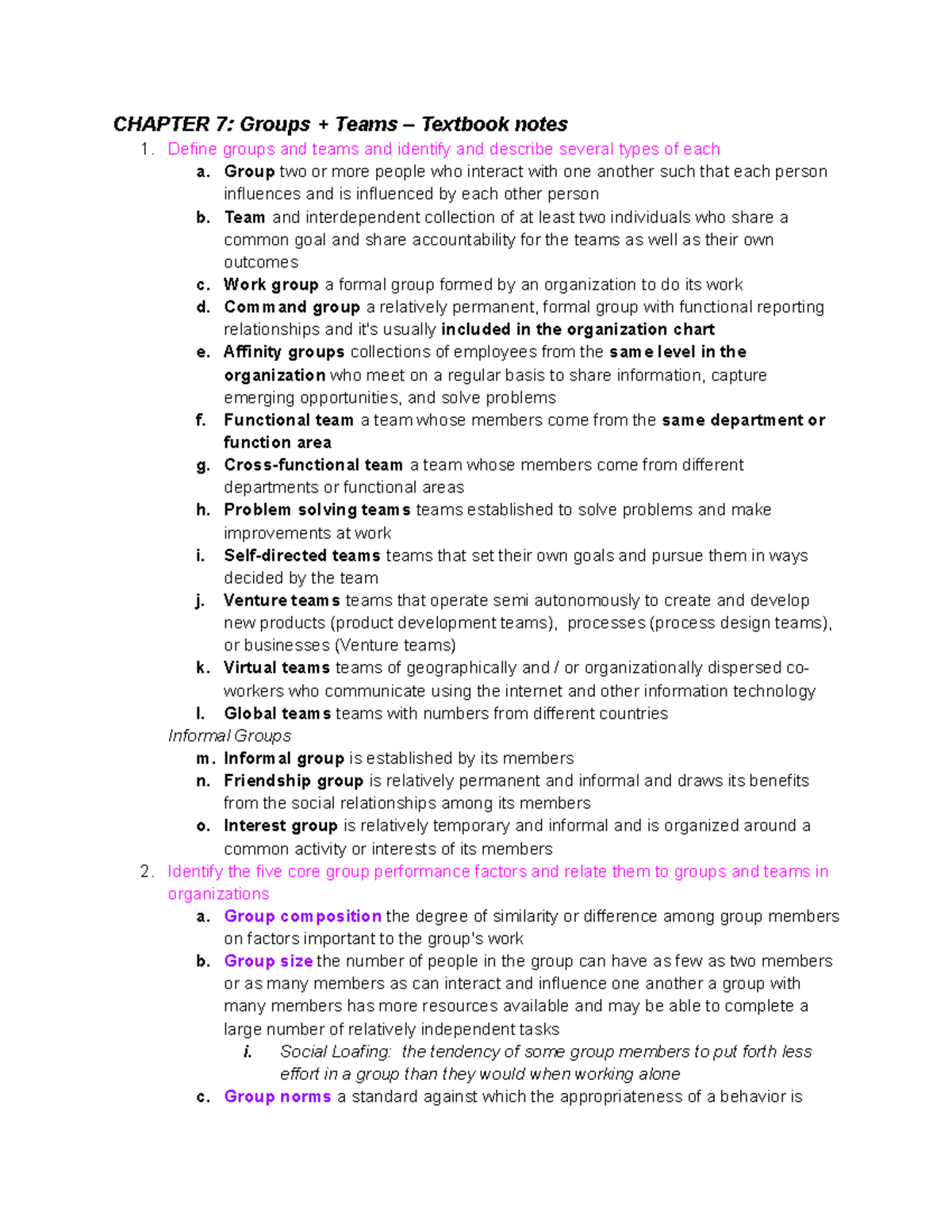 Chapter 7 Notes - Groups and Teams Overview and Key Concepts - Studocu