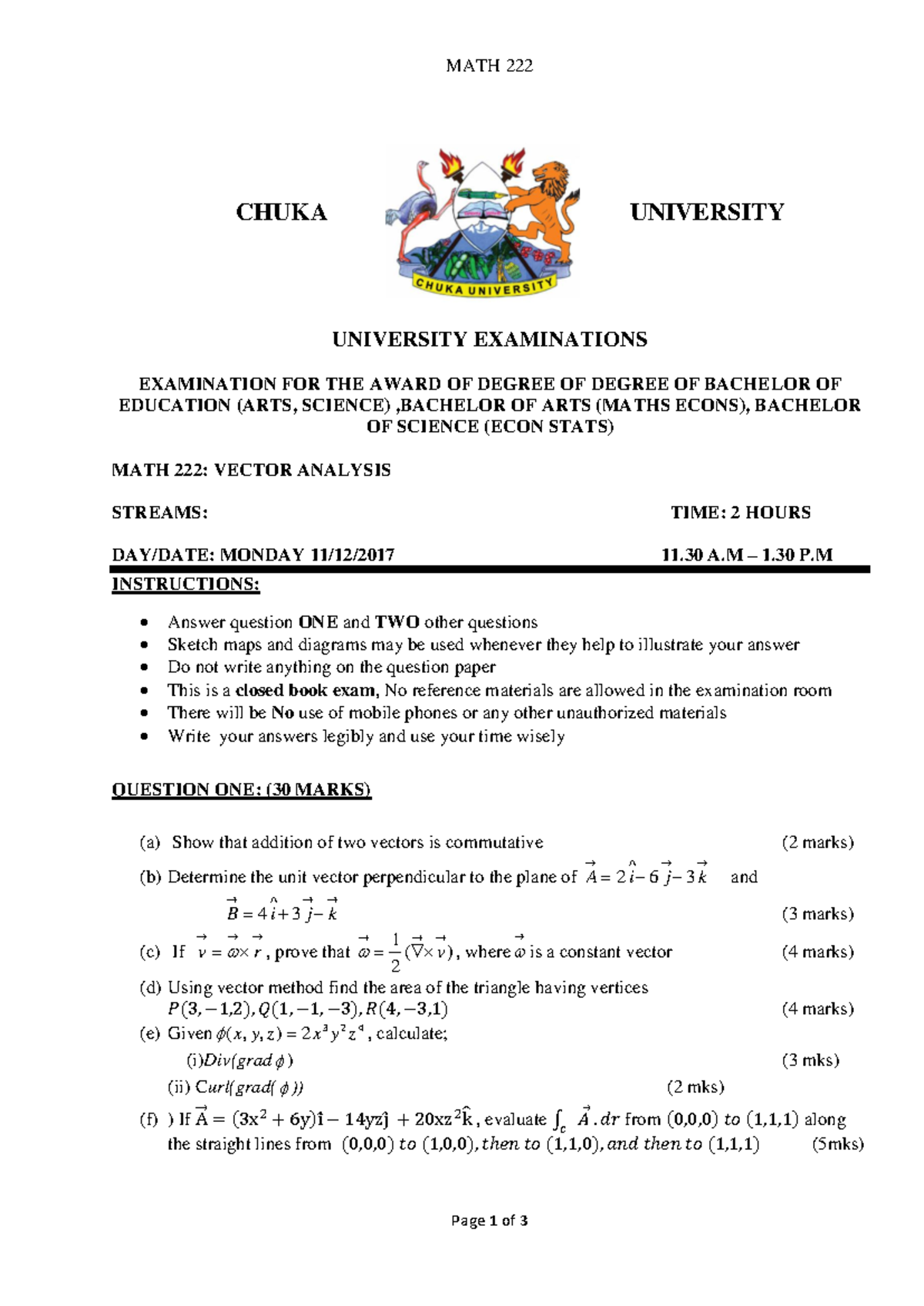 Math 222 - Comprehensive Study Materials for Vector Analysis Exam - Studocu