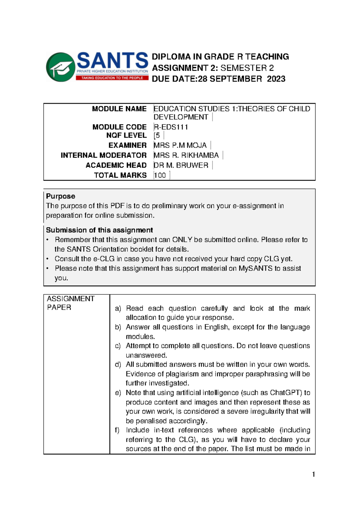 Assignment 2: Theories of Child Development (R-EDS) - Due 28 Sept 2023 ...