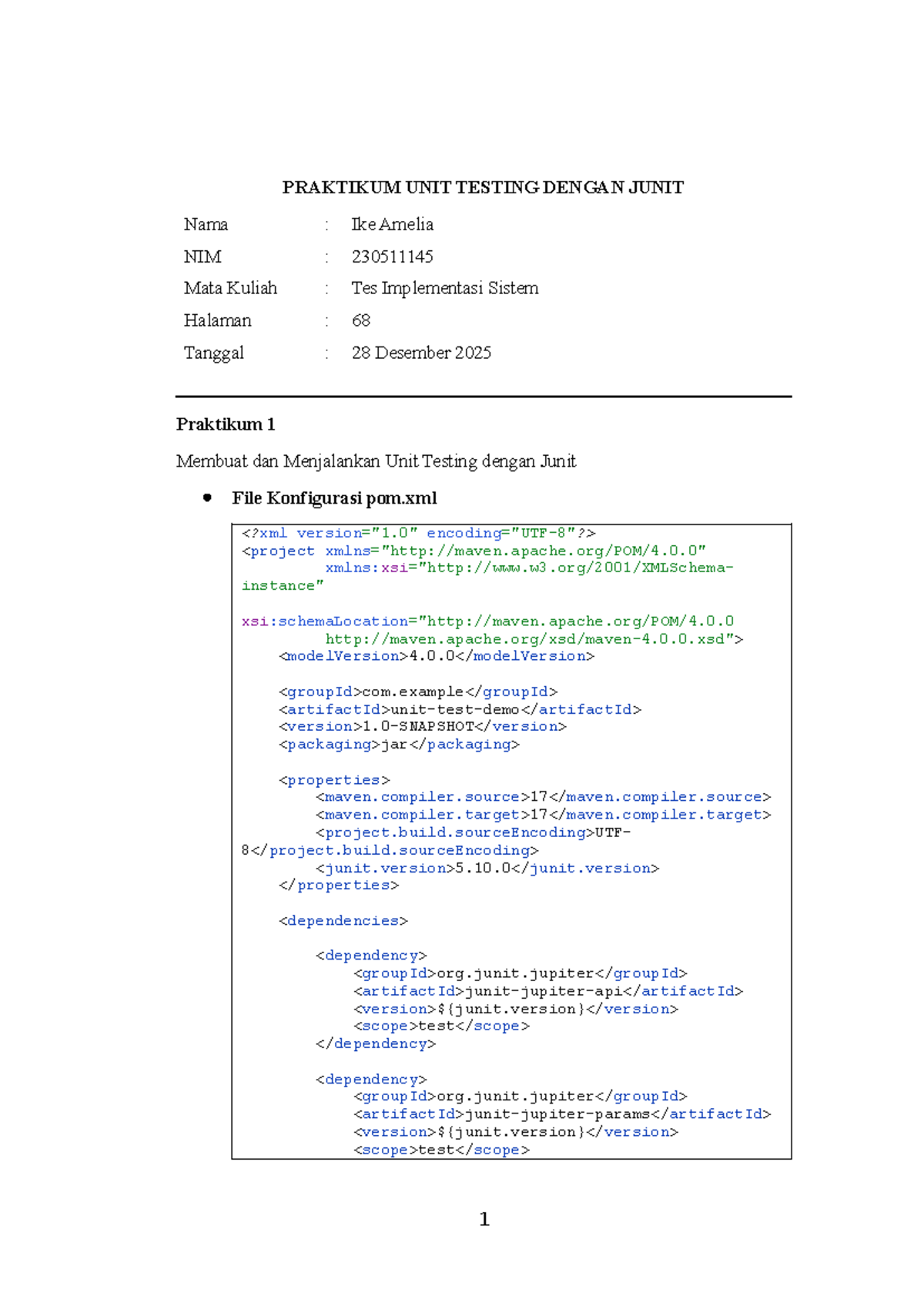 PRAKTIKUM UNIT TESTING DENGAN JUNIT - TES IMPLEMENTASI SISTEM - Studocu