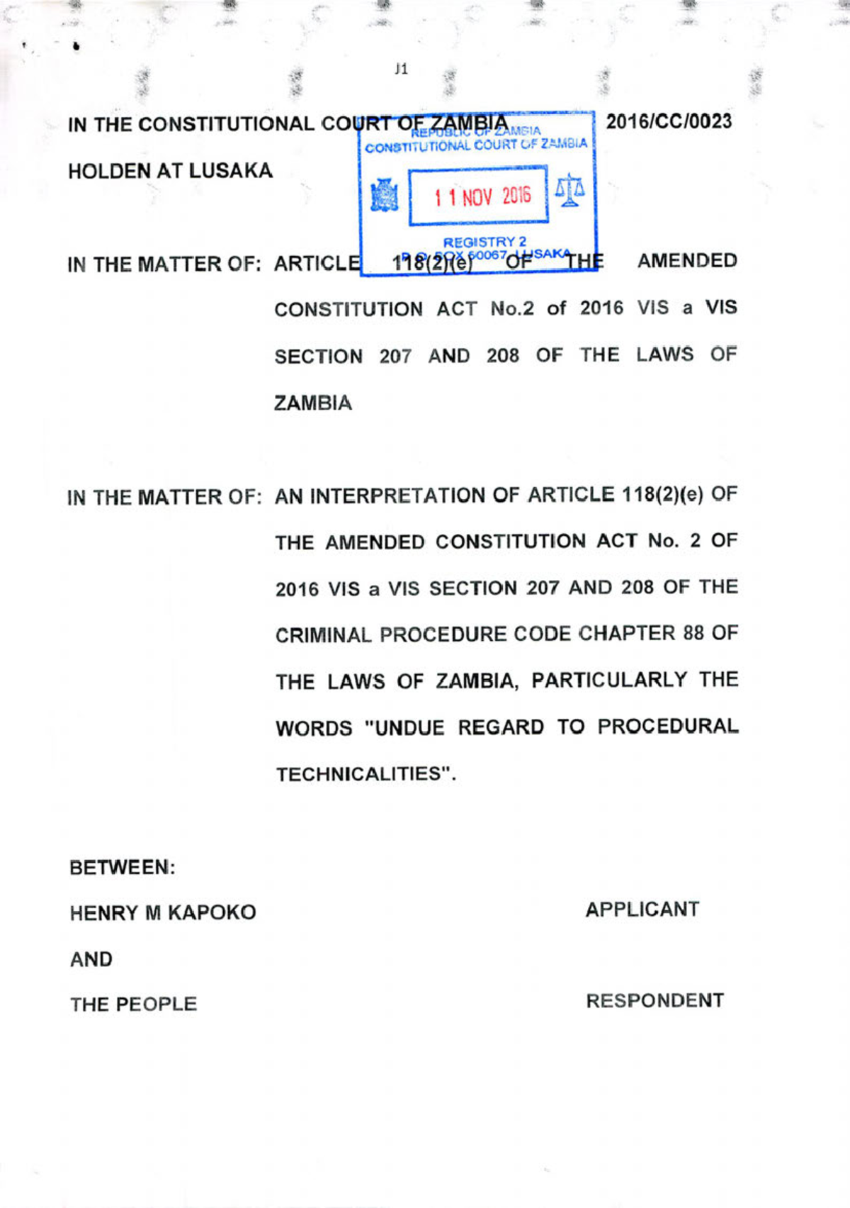 Kapoko vs The People: Legal Interpretation Study Notes - 2016 CC - Studocu