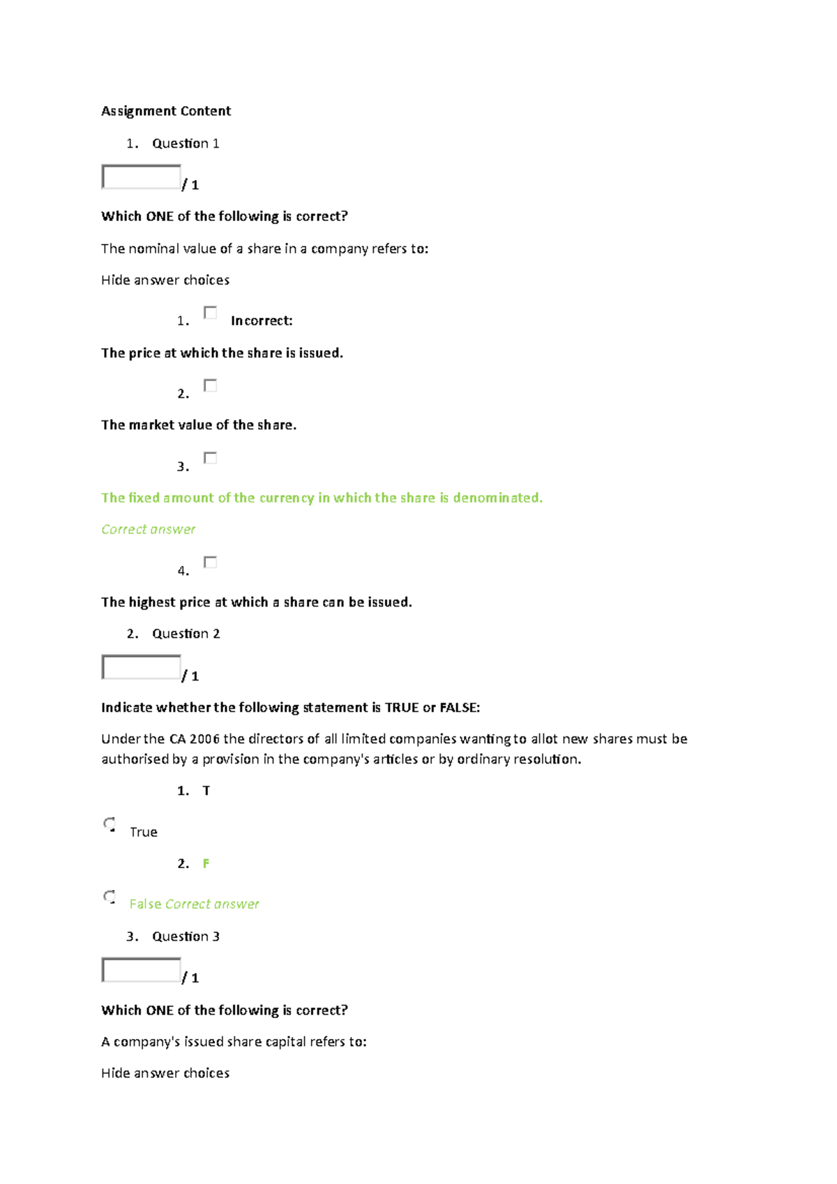 Corporate Finance - MCQ and Answers Review for Assignments - Studocu