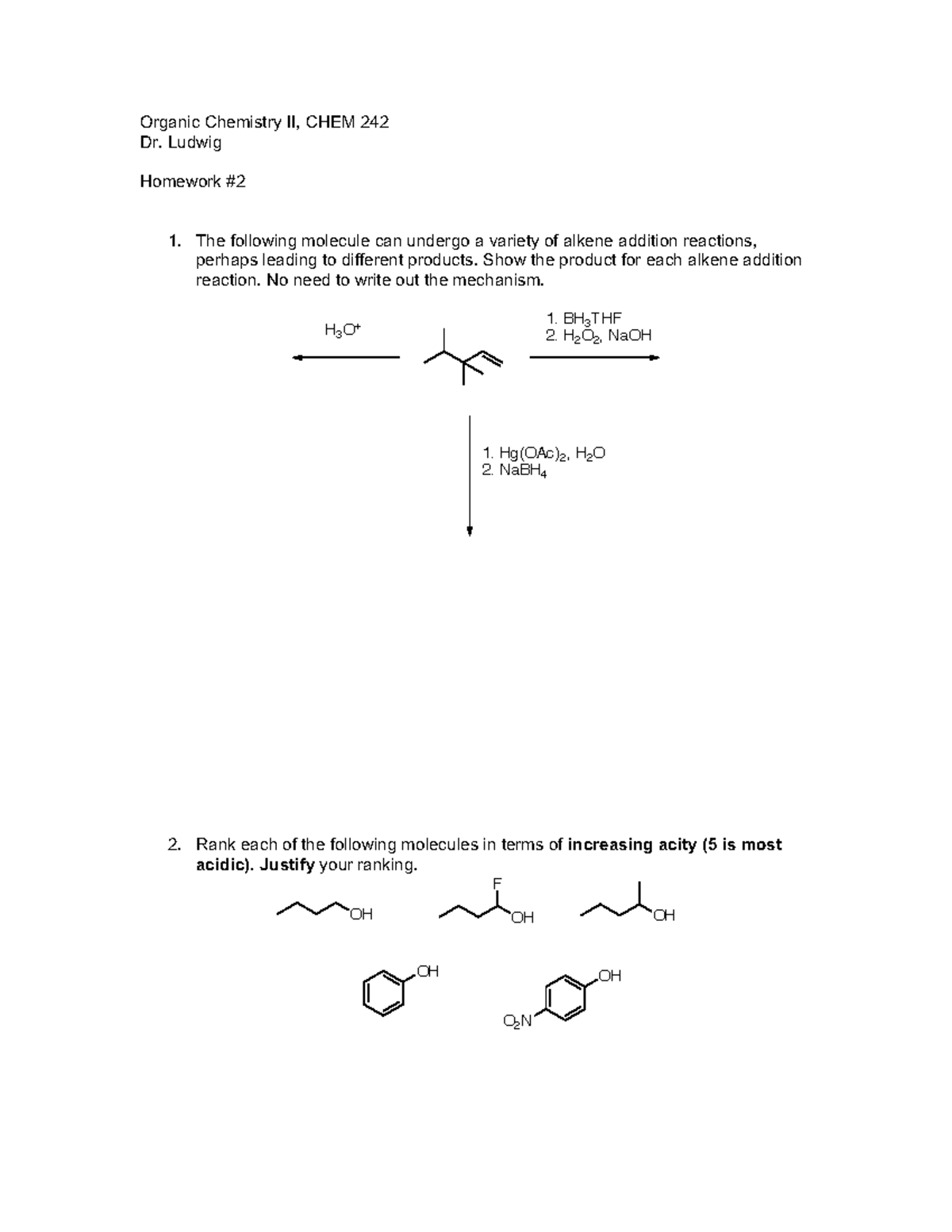CHEM 242 Organic Chemistry II Homework 2 Fall 2025 - Studocu