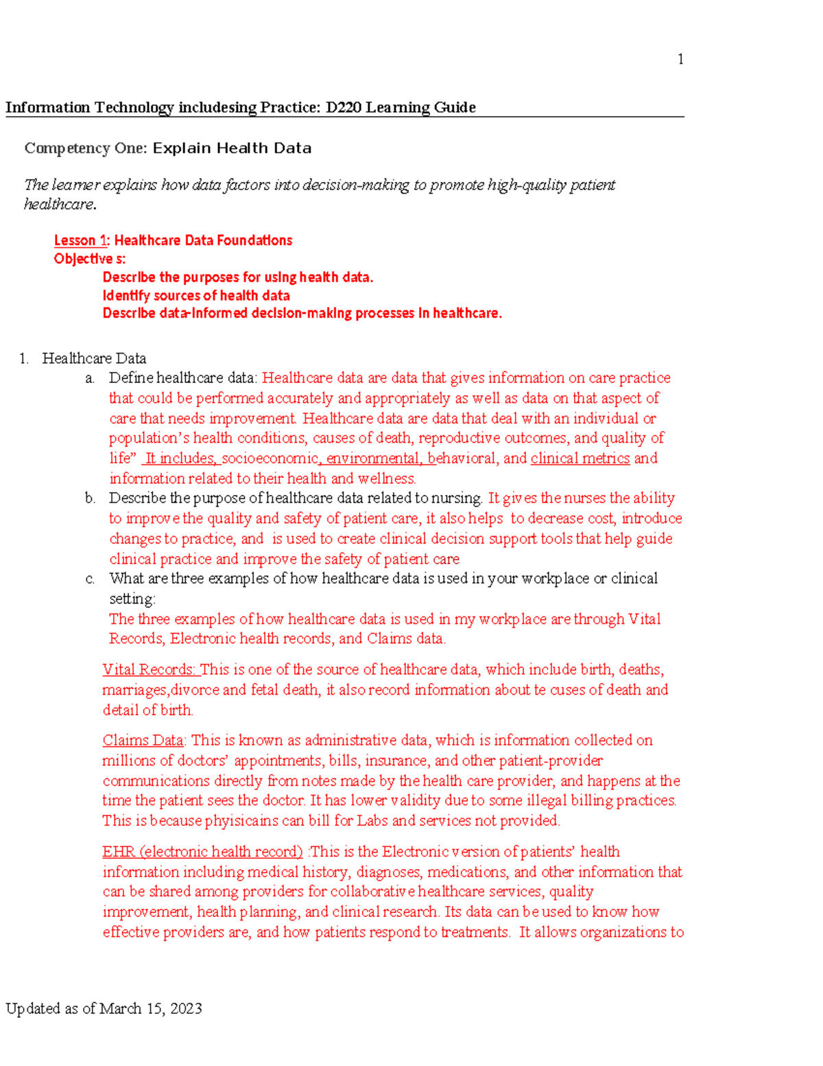 D220 Interactive Learning Guide: Enhancing Healthcare Data Literacy ...
