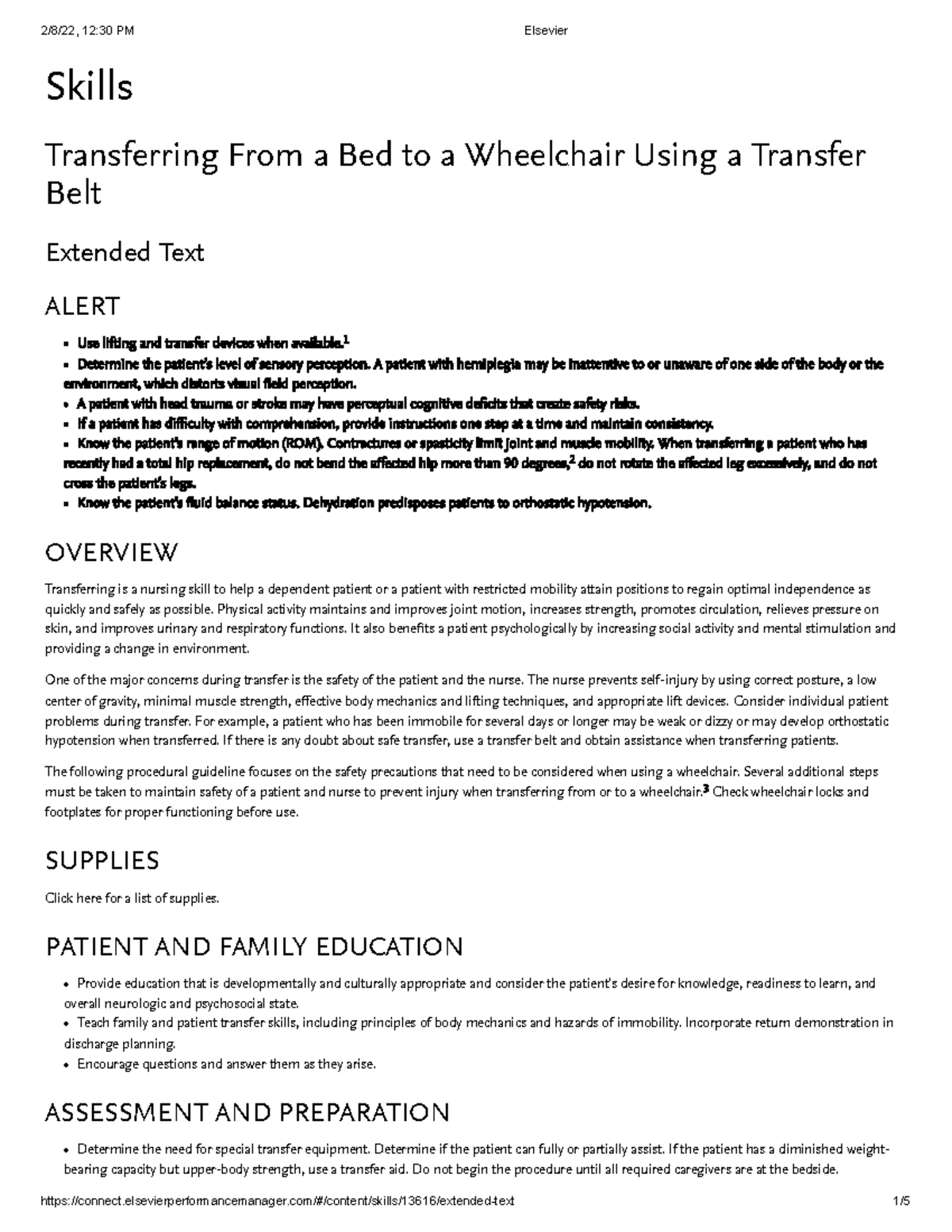 Patient Transfer Procedures from Bed to Wheelchair Using a Transfer ...