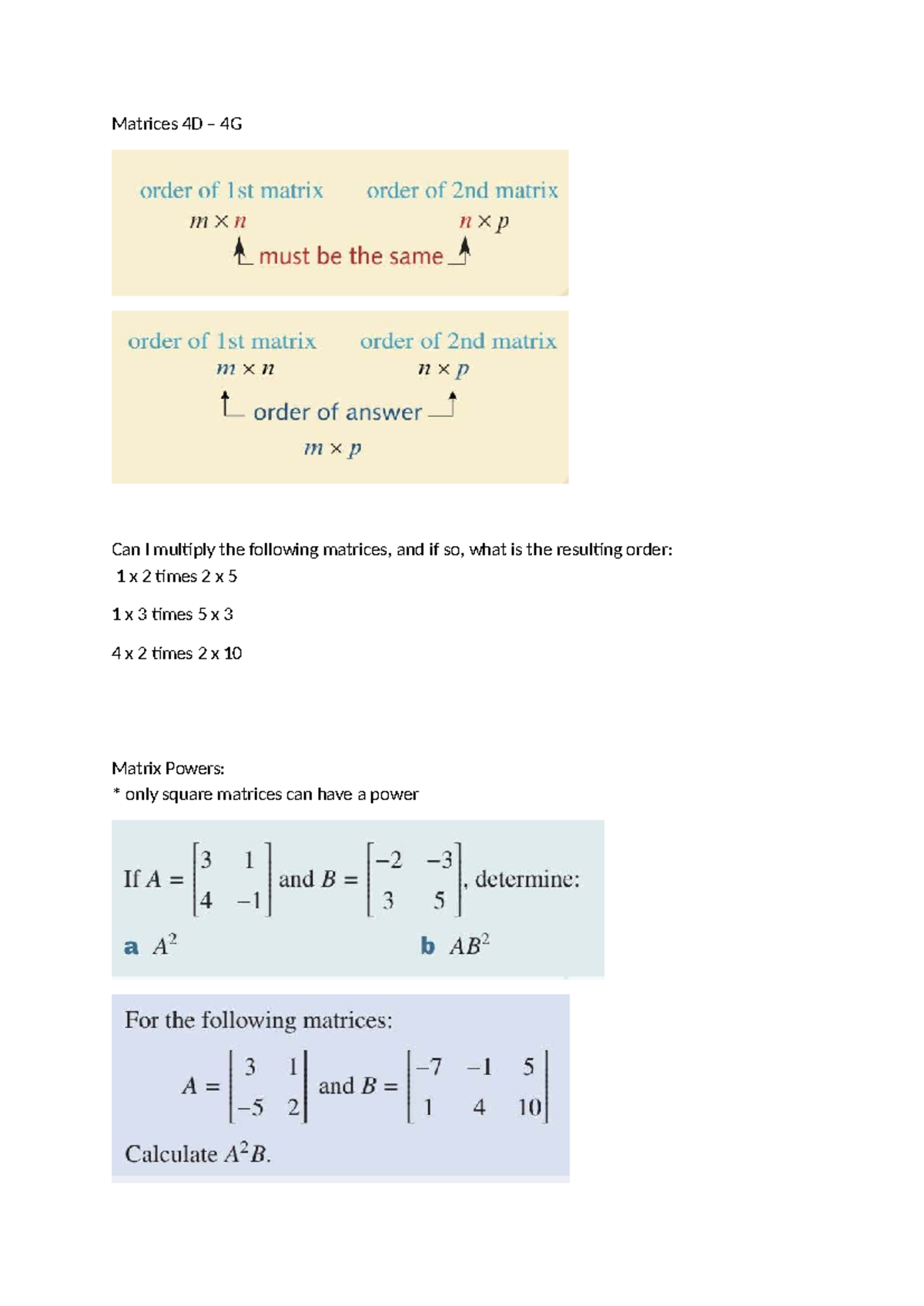 Matrices 4D 4G: Multiplication, Powers, and Inverses Explained - Studocu