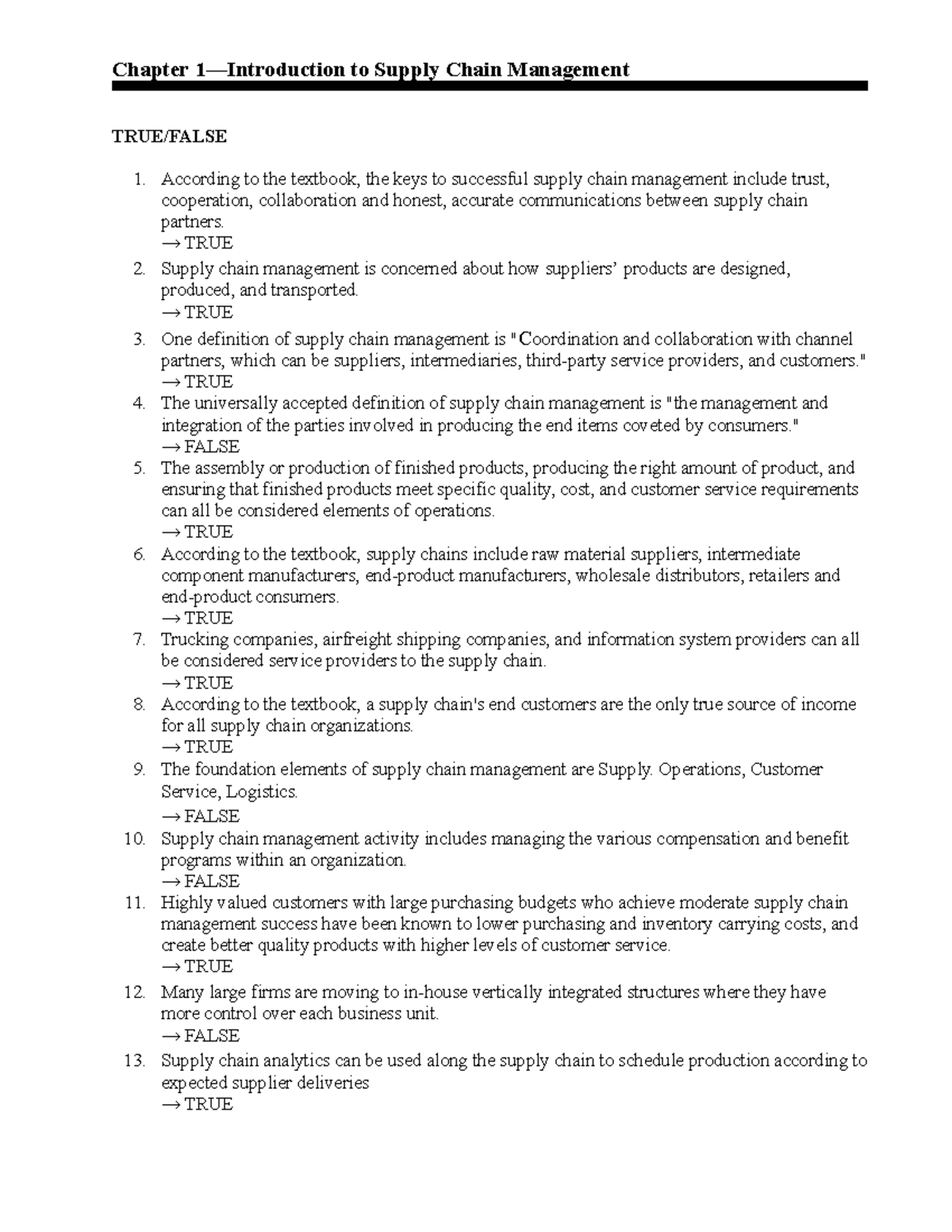 ESCM1 - Chapter 1: Key Concepts in Supply Chain Management - Studocu
