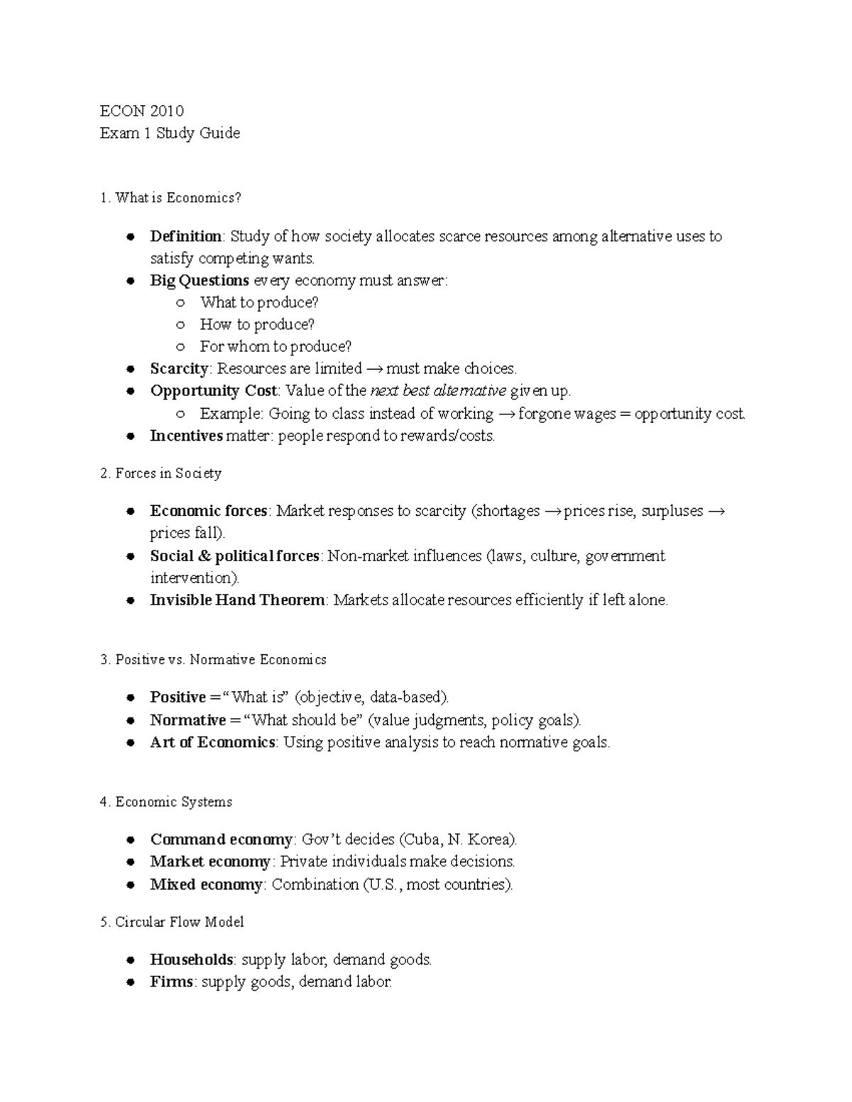 ECON 2010 Exam 1 Comprehensive Study Guide - Studocu